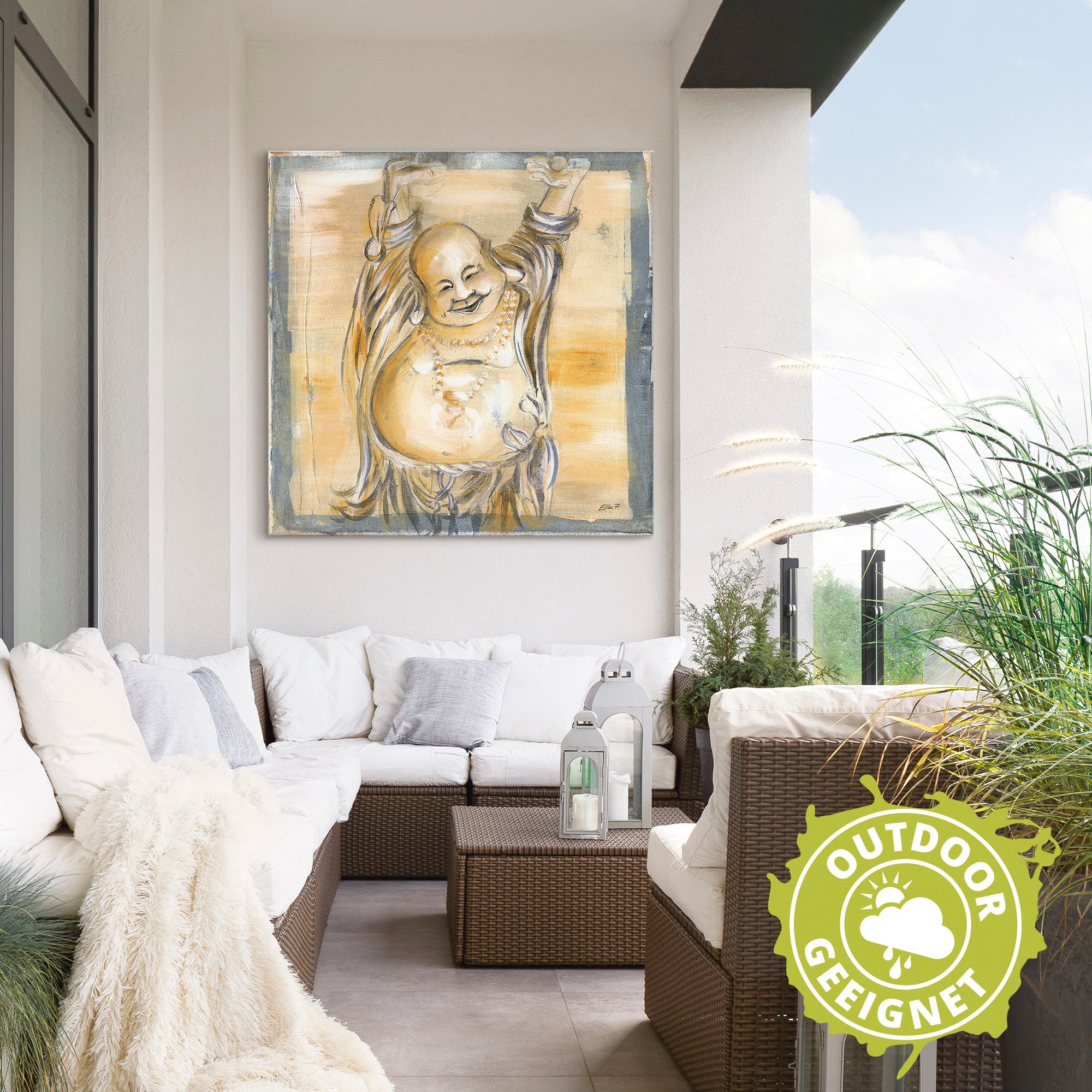 Artland Wandbild »Fröhlicher Buddha II«, Religion, (1 St.), als Alubild, Outdoorbild, Leinwandbild, Poster, Wandaufkleber