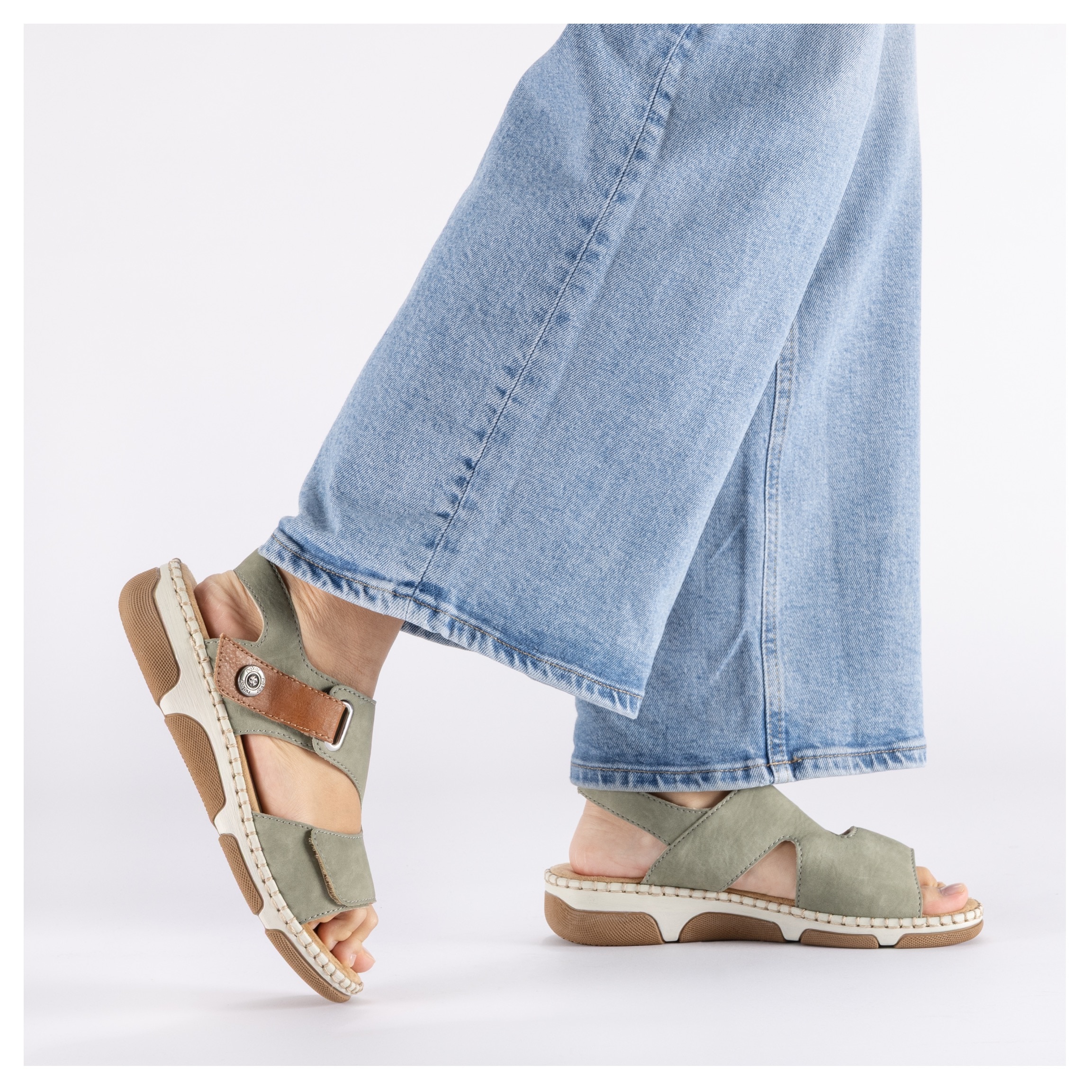 Rieker  chaussure d'été, chaussure à scratch avec couture décorative élaborée sur la semelle