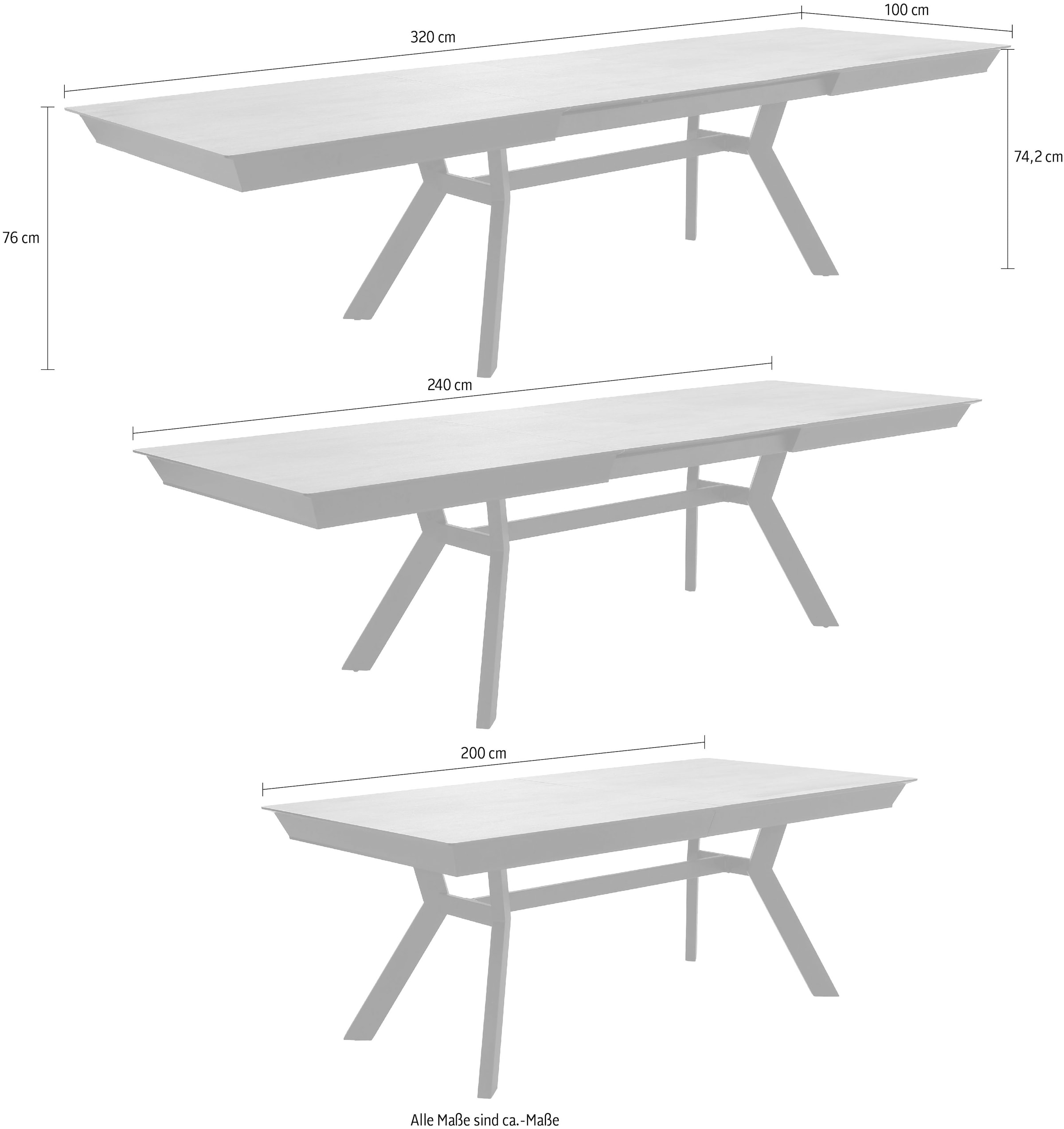 Jockenhöfer Gruppe Table de salle à manger »Tyson, 3-fach ausziehbar« extra large (200-320x100cm), extension synchronisée, mélaminé