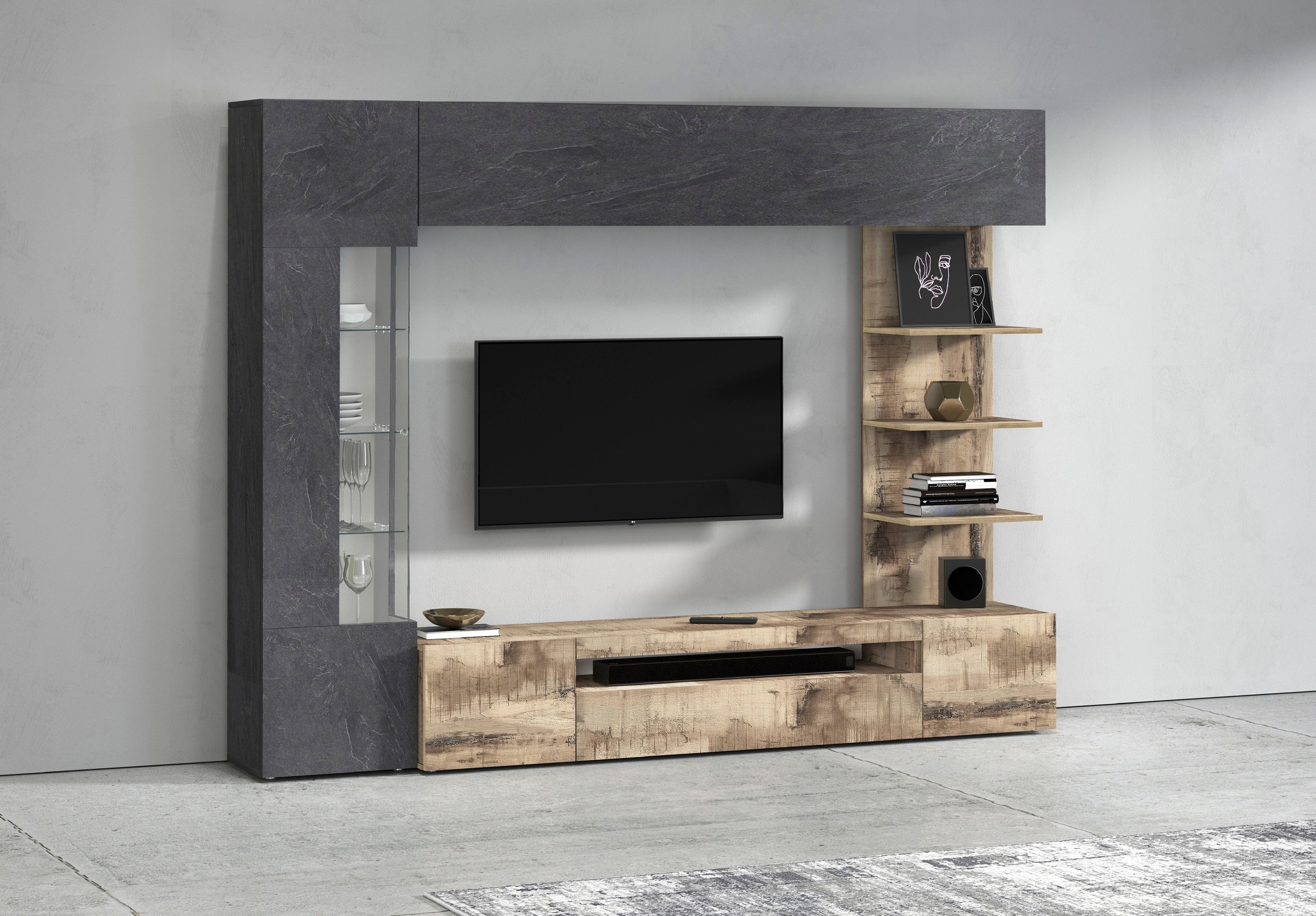 GOODproduct Wohnwand »Wohnwand New Egypt, Anbauwand, Medienwand, Wohnzimmerwand« Weiss in Hochglanz, alle anderen Farben in matter Ausführung., 4 Stk. tlg.