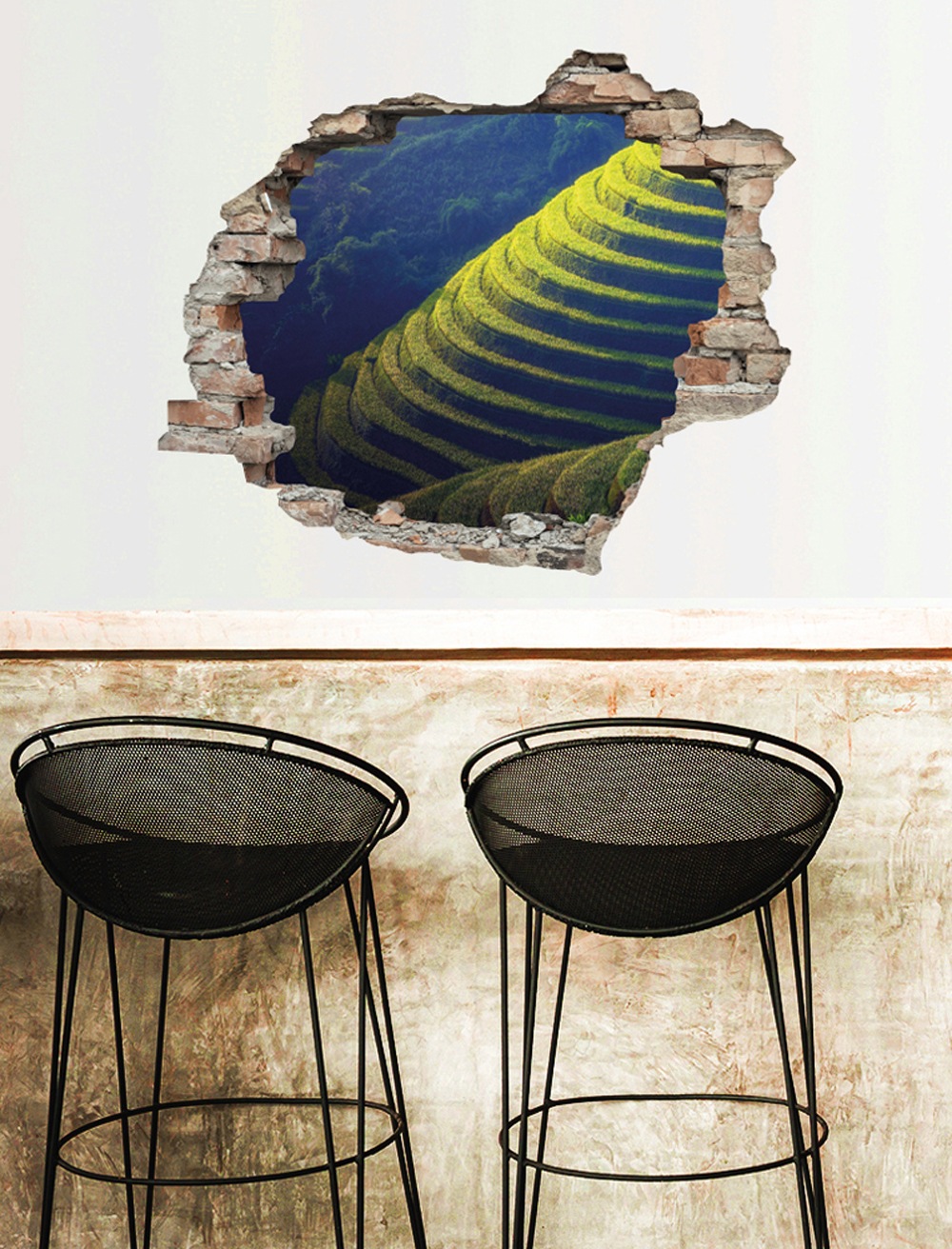 queence Autocollant mural »Hügel« Wandsticker, Wandbild, selbstklebend, 3D, Wanddurchbruch