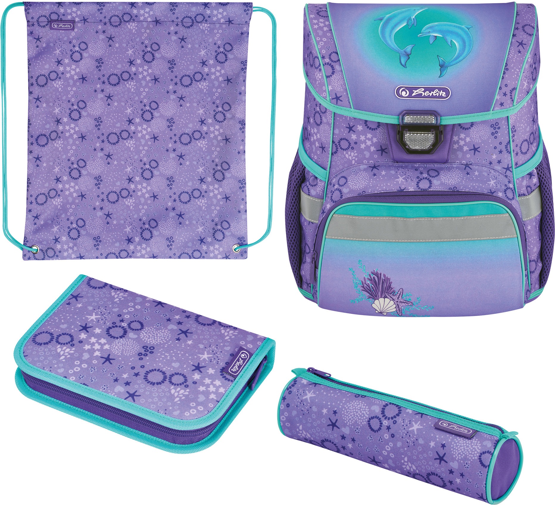 Image of Herlitz Schulranzen »Loop Plus Dolphins«, Floureszierende Flächen-reflektierende Streifen auf den Schultergurten-Reflektoren bei Ackermann Versand Schweiz