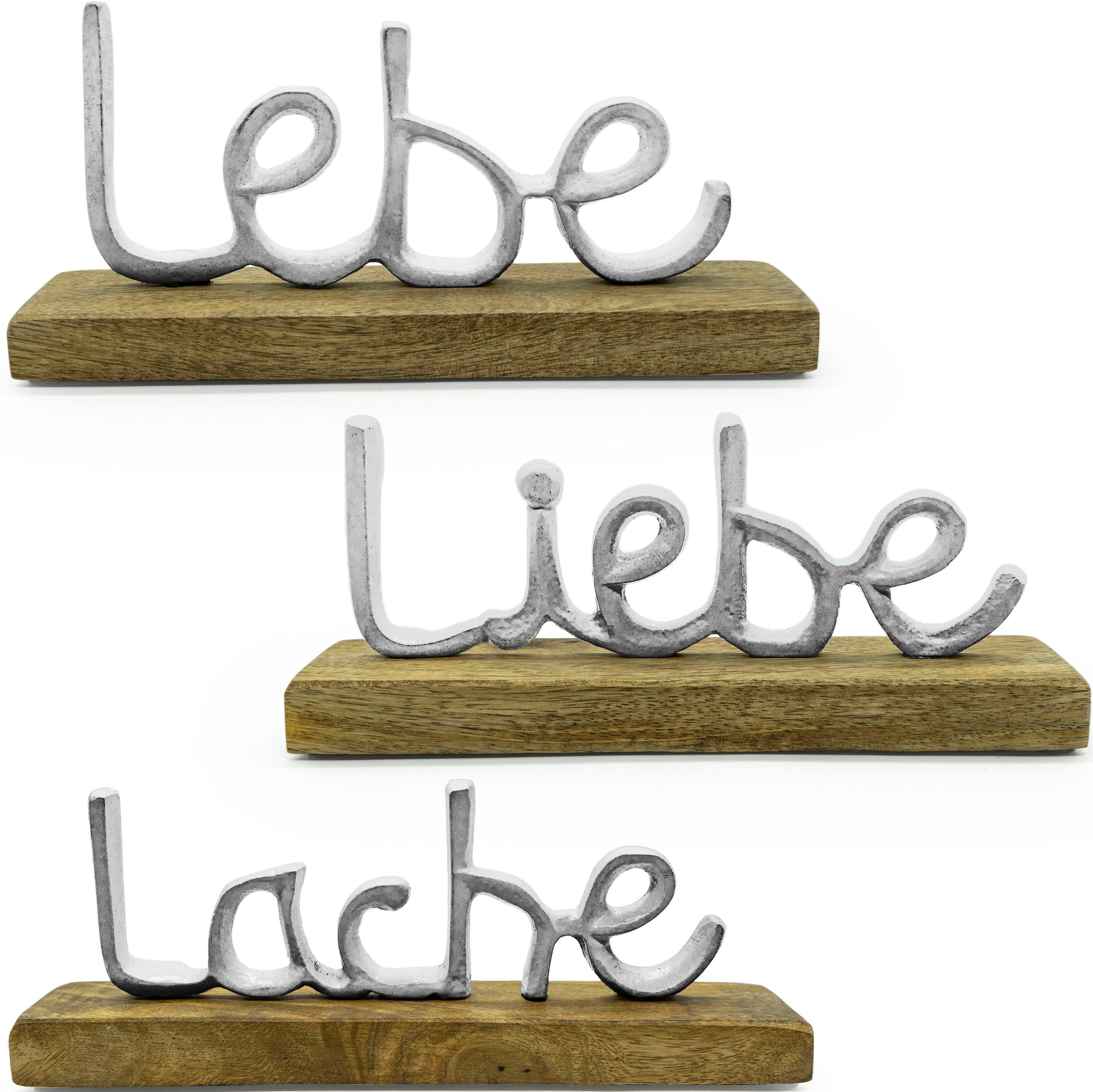 NOOR LIVING Deko-Schriftzug »Lebe, Liebe, aus bequem kaufen und Holz Lache«, Aluminium
