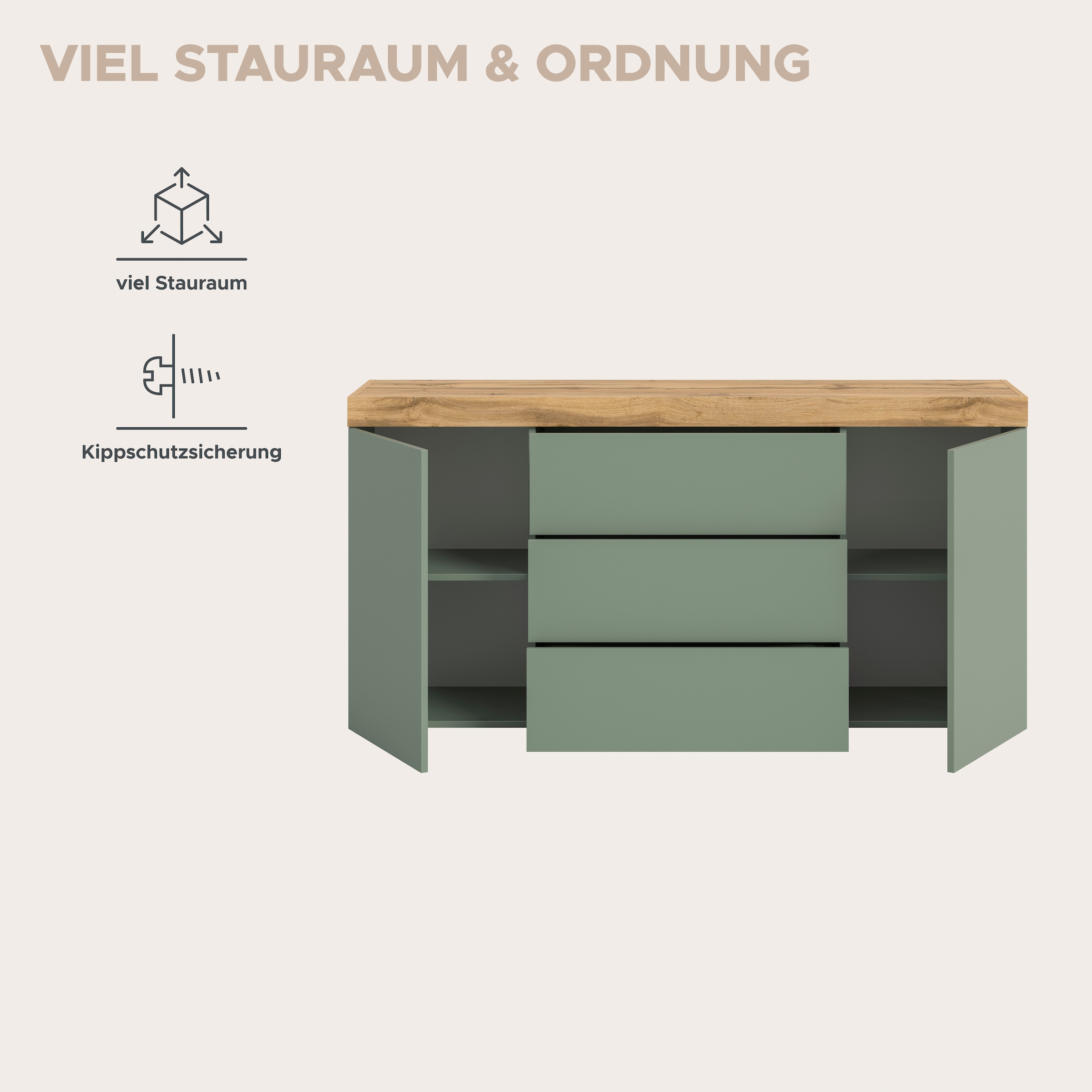 GOODproduct Sideboard »MAMBO, TOPSELLER!, Breite 160cm, 2 Türen, 3 Schubkästen, push-2-open« 2 farbige Ausführung, in verschiedenen Farben erhältlich, 1 Stk. tlg. Kommode, Anrichte, Wohnzimmer, Schlafzimmer