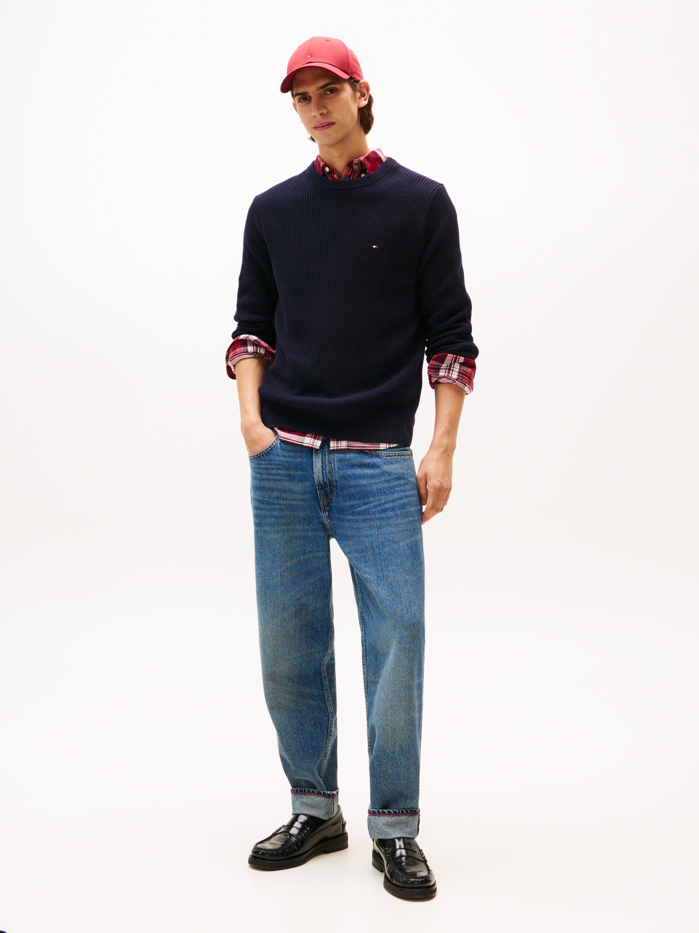 Tommy Hilfiger Rundhalspullover »RWB RIB CREW NECK« mit Kontrast-Details