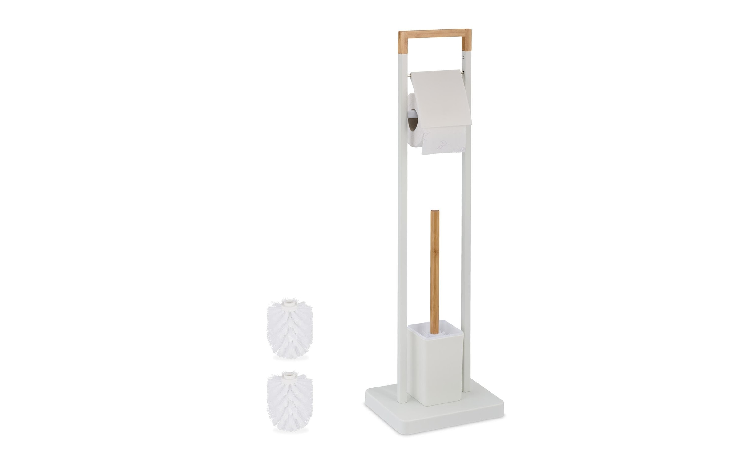 relaxdays Garniture de WC »Edelstahl Bambus« aus acier inoxydable | bambou | métal | plastique