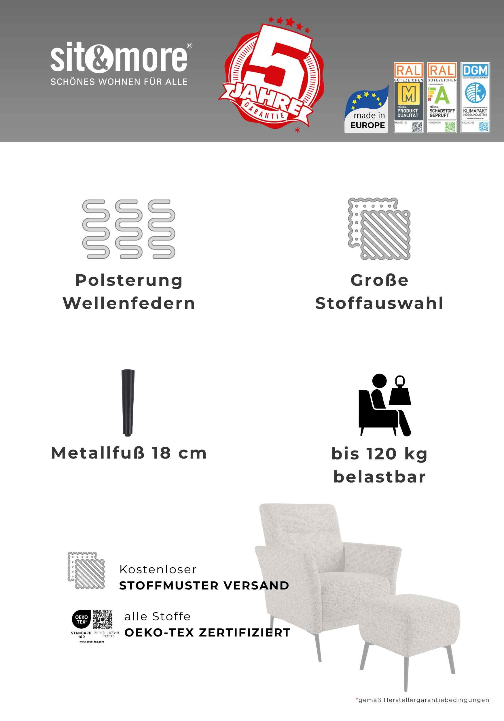 sit&more Sessel »Talvi« 2 Stk. tlg. 2-teiliges Set- Sessel mit Hocker