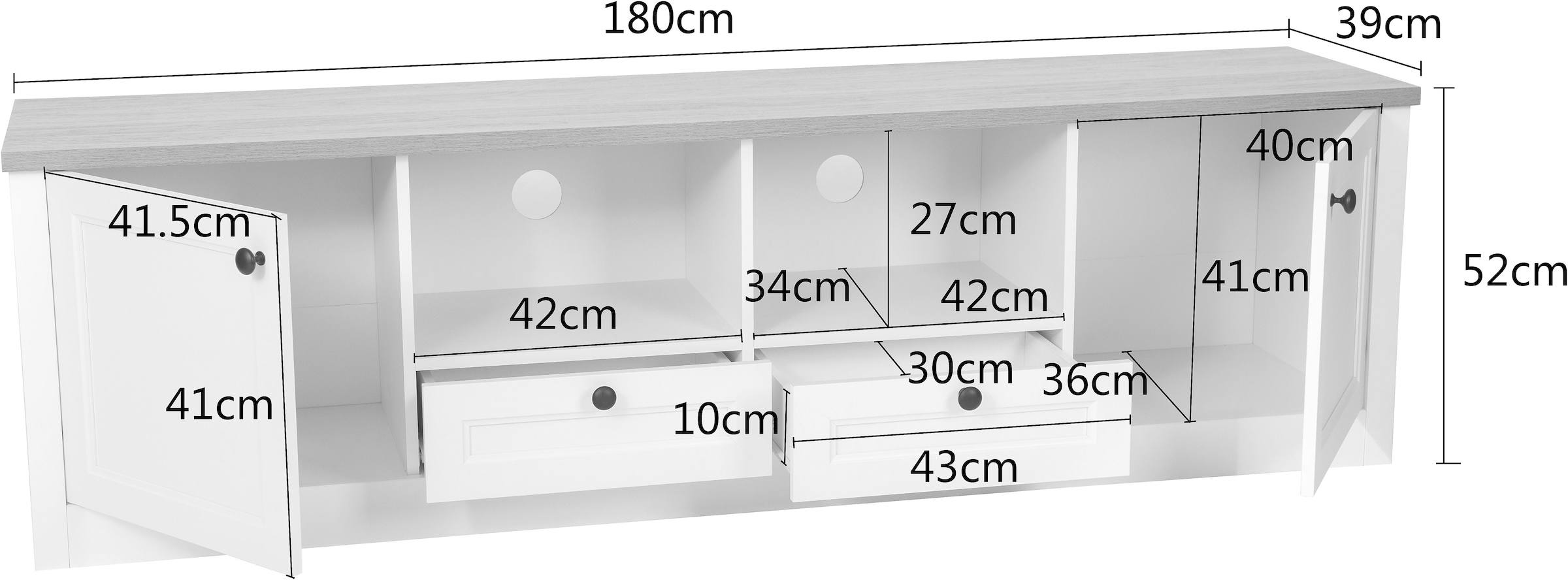GOODproduct TV-Board »Ismund« aus MDF, mit Holz-Zierleiste, schwarzem Metallgriff, Breite 180 cm