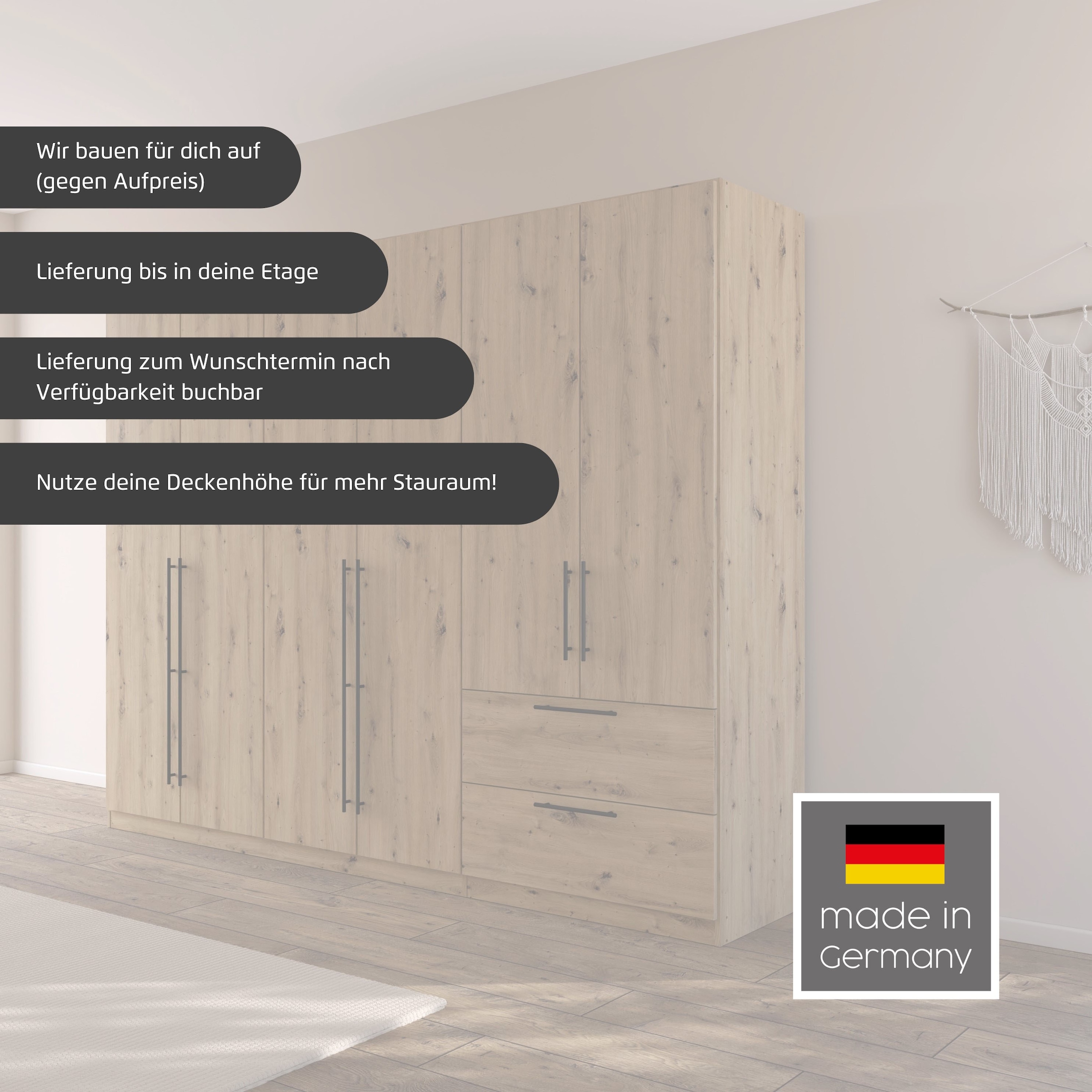 GOODproduct Kleiderschrank »Mehrzweckschrank Aktenschrank Möbel Mietswohnung Schlafzimmer AVOLA« 3 verschiedene Ausstattungen BASIC/CLASSIC/PREMIUM (inkl. SOFT-CLOSE),  mit hochwertigen Stangengriffen in Schwarz aus Metall MADE IN GERMANY
