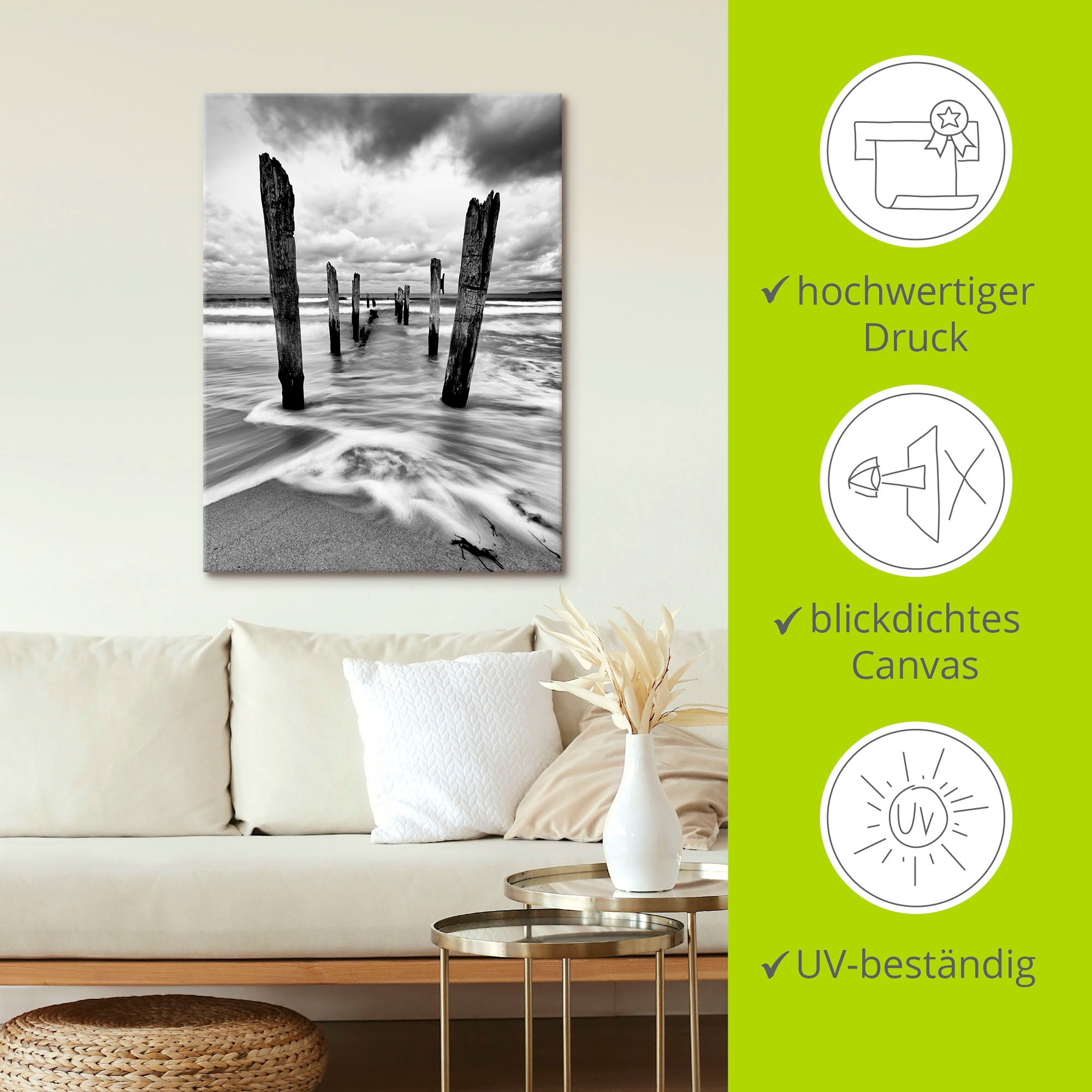 Artland Wandbild »Holzstangen am Ostseestrand«, Küste, (1 St.), als Leinwandbild, Poster in verschied. Grössen
