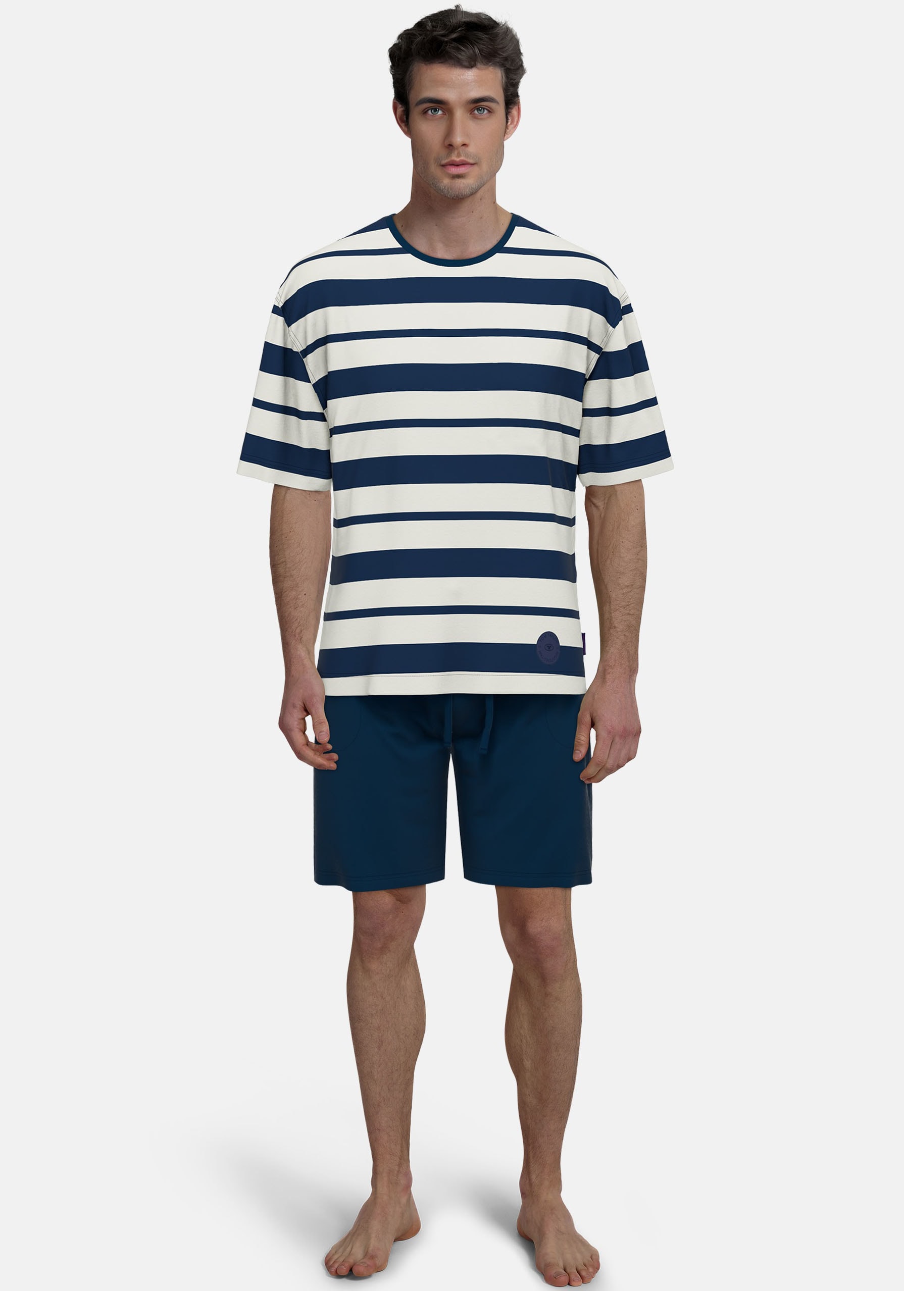 Image of TOM TAILOR Shorty "Kilkenny" 2 tlg. Streifendesign, Kurzarm, Rundhalsausschnitt, kurze Hose, weich