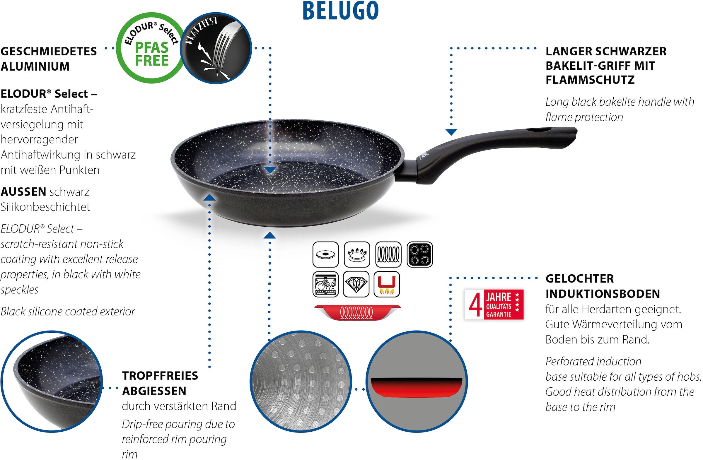 Elo Bratpfanne »Belugo, Pfanne 32 cm mit Gegengriff« Aluminium 1 Stk. tlg. mit Gegengriff