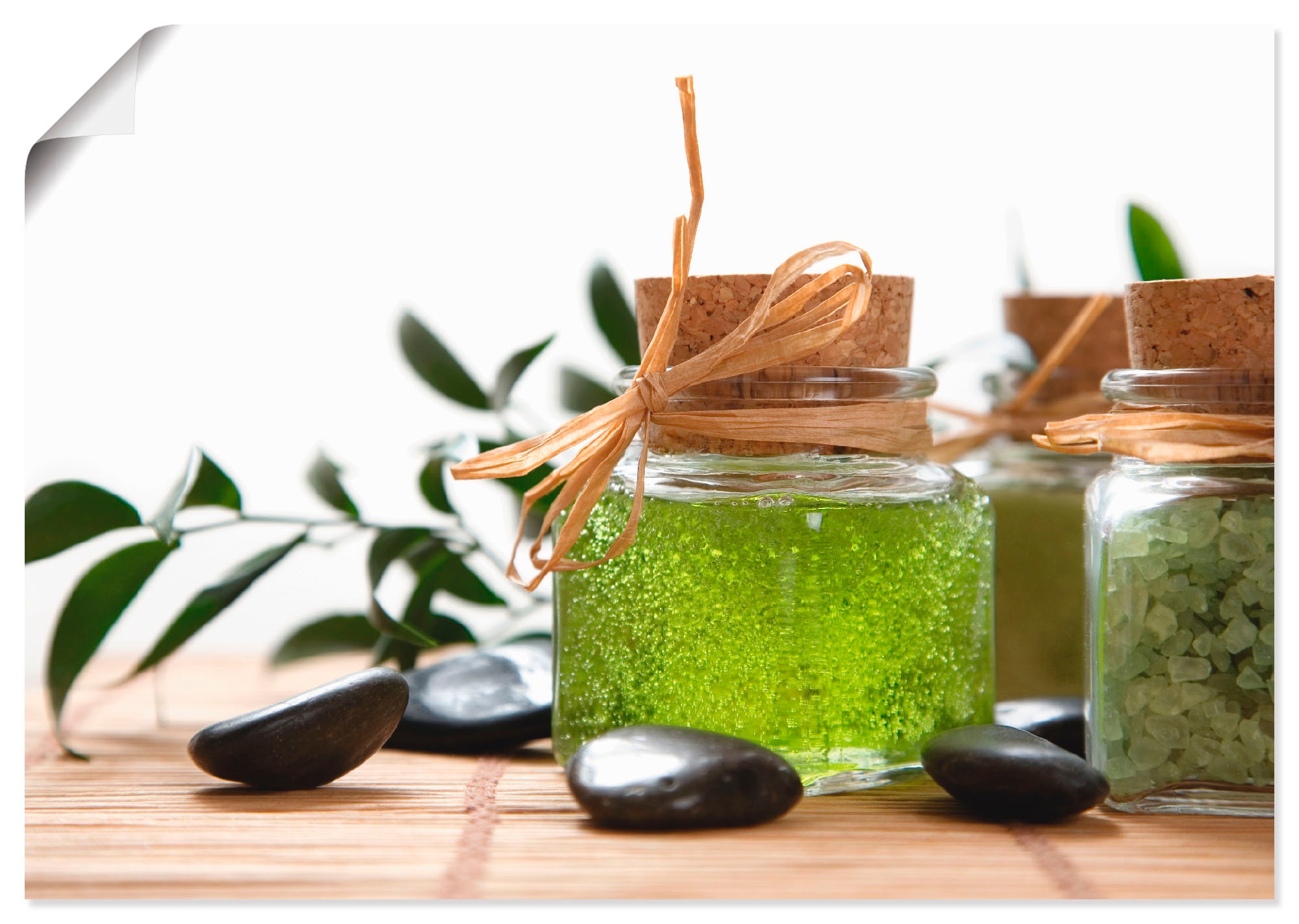 Image of Artland Wandbild »Grünes Badesalz und flüssige Seife«, Spa, (1 St.), in vielen Grössen & Produktarten -Leinwandbild, Poster, Wandaufkleber / Wandtattoo auch für Badezimmer geeignet bei Ackermann Versand Schweiz