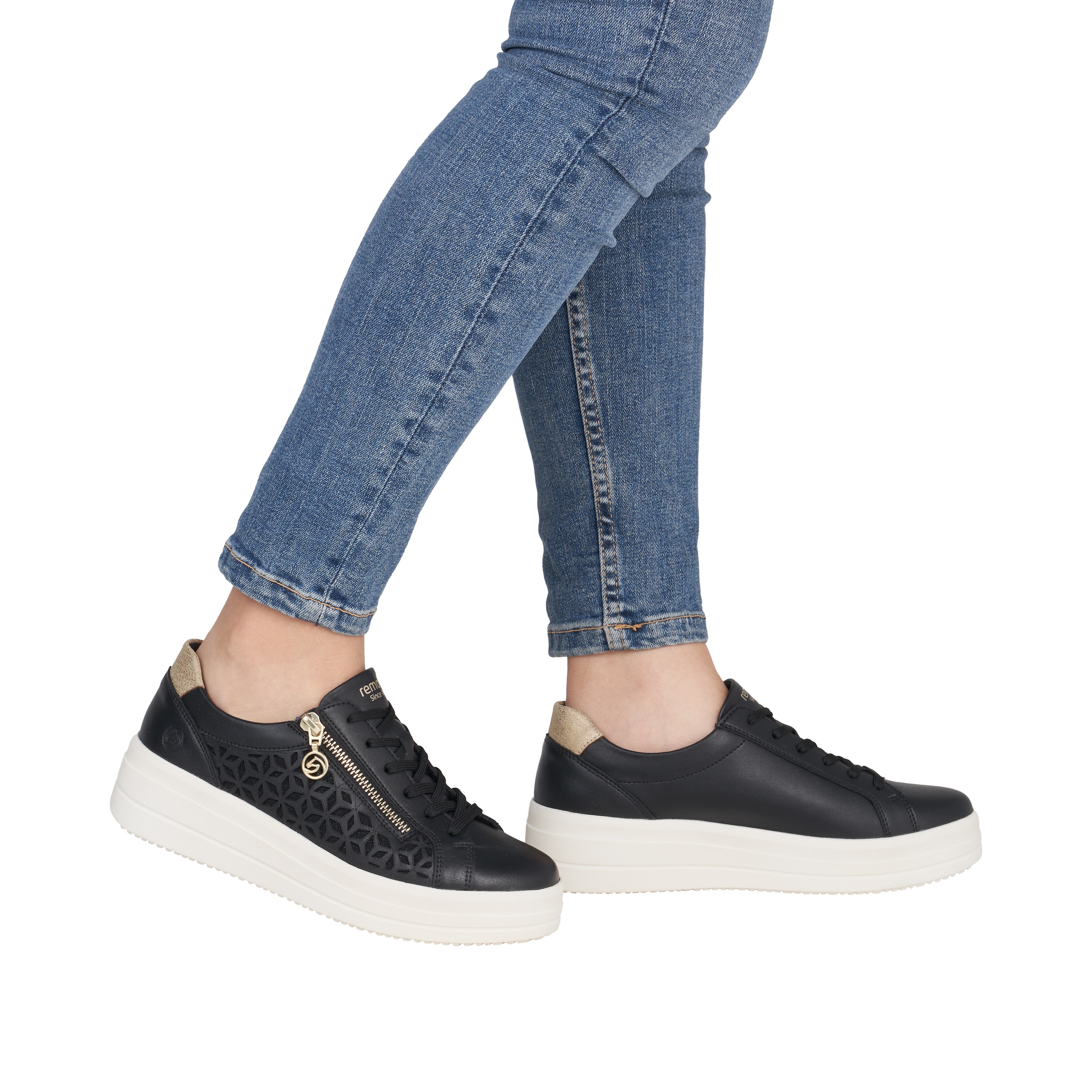 Remonte Baskets à plateforme  chaussure basse, à lacets, avec perforations et fermeture éclair latérale
