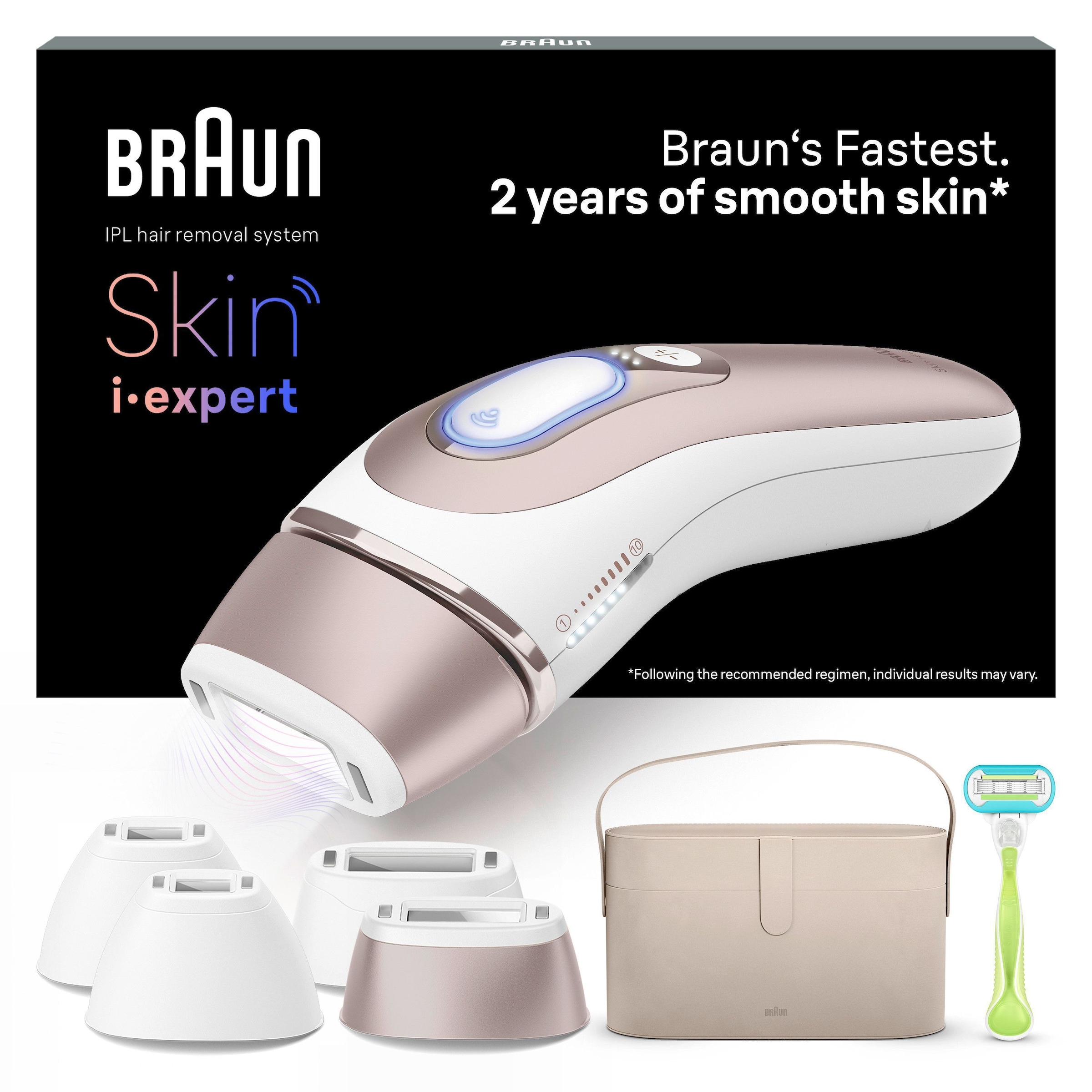 Braun Épilateur IPL »Smart Skin i·expert PL7387« 4 Aufsätze für Gesicht & Körper, Venus Rasierer & Aufbewahrungsbox