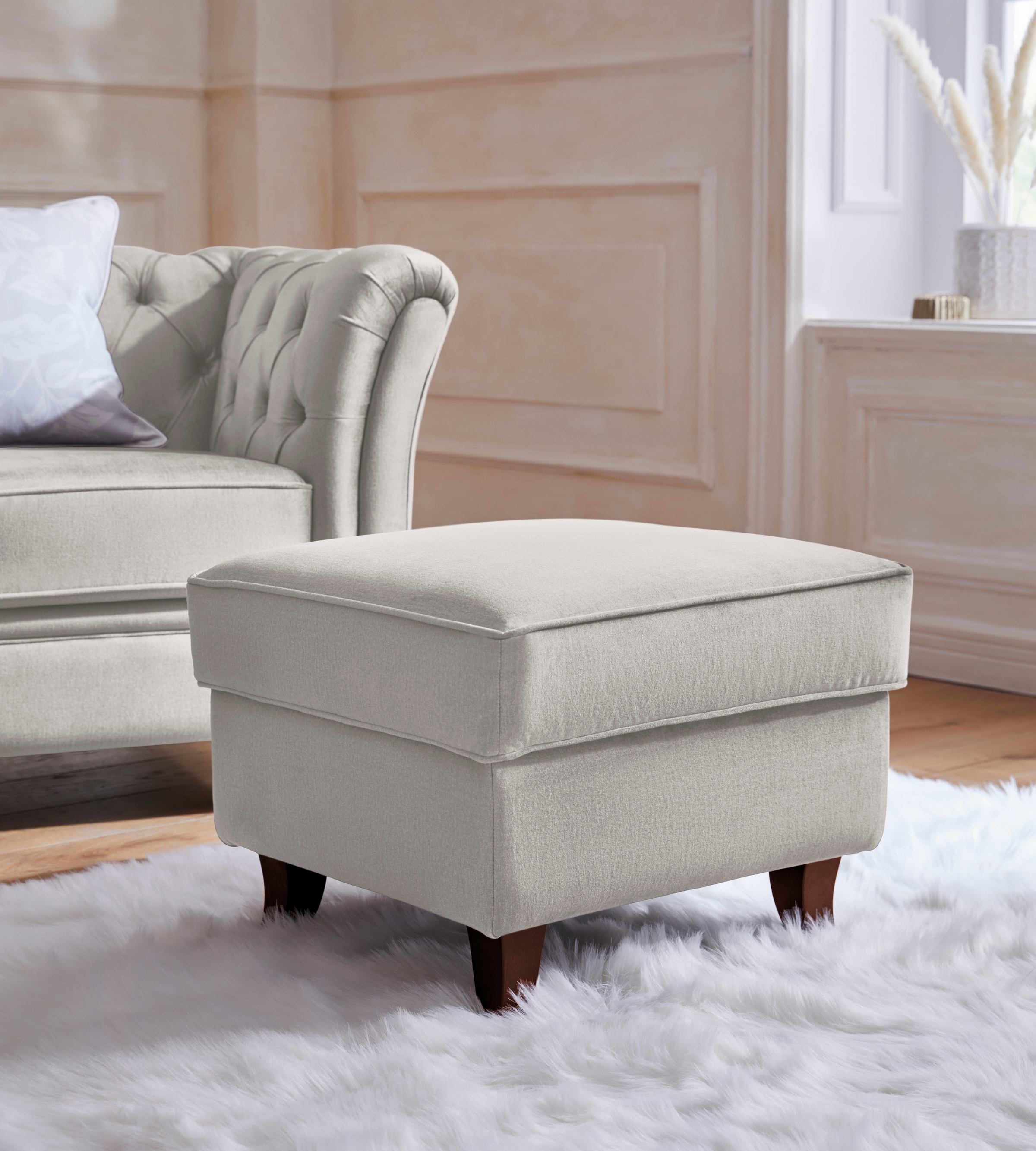 Image of Home affaire Polsterhocker "Reims" echte Chesterfield-Knopfheftung, Samtoptik mich changierender Optik