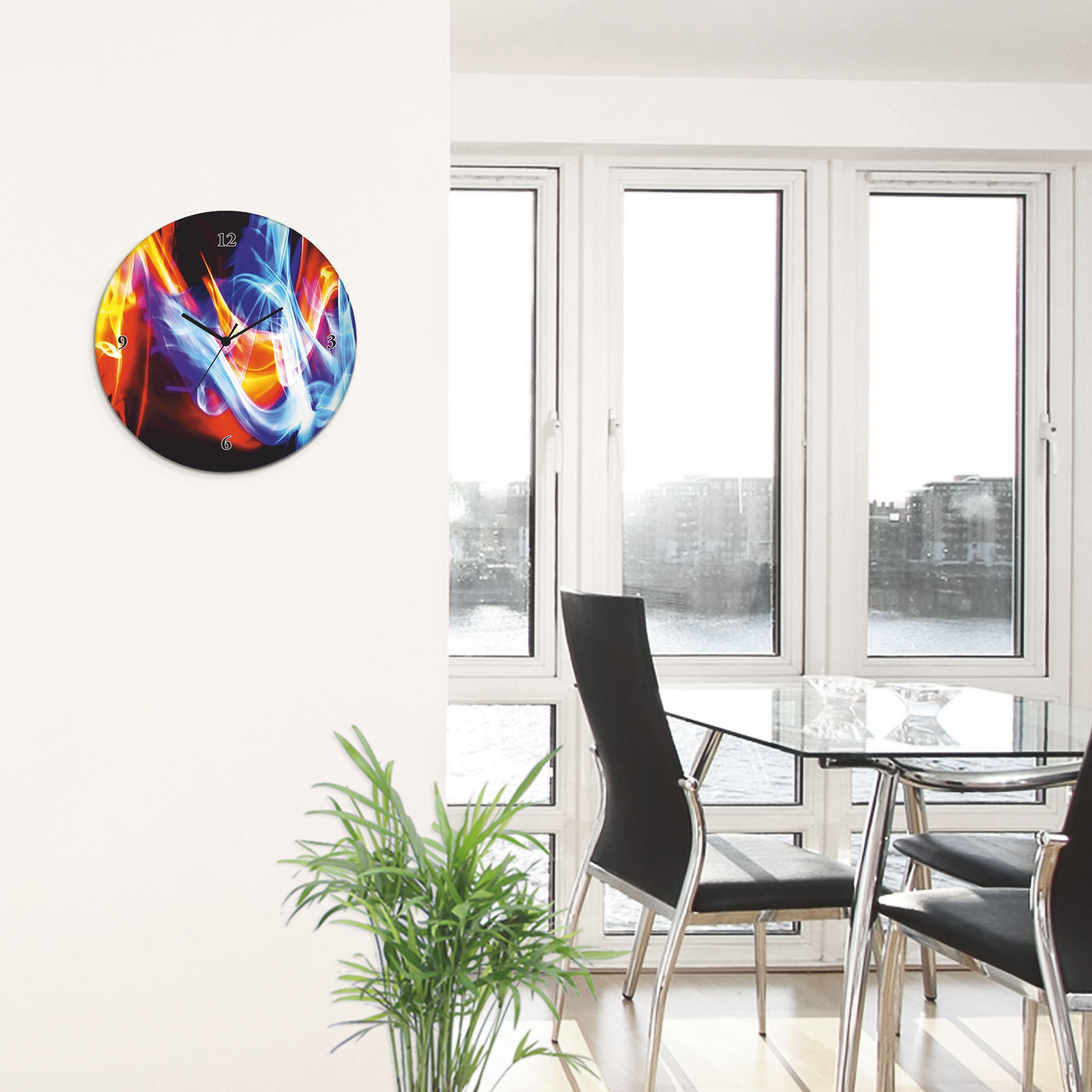 Artland Wanduhr »Glasuhr rund Feuer und Eis« wahlweise mit Quarz- oder Funkuhrwerk, lautlos ohne Tickgeräusche