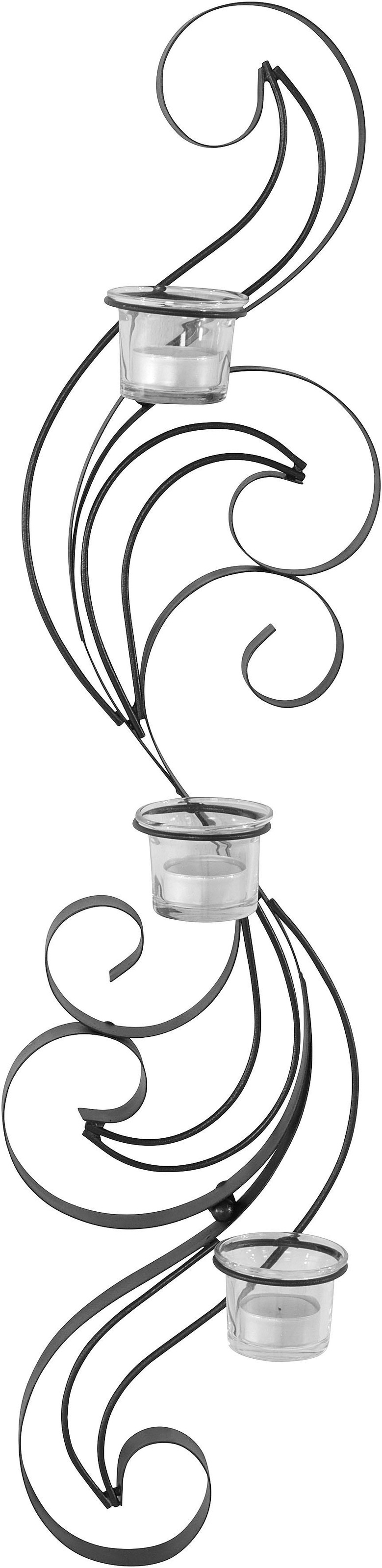 Image of Home affaire Wandkerzenhalter »Hana, schwarz«, Wandleuchter, Kerzenhalter, Wanddeko, aus Metall, mit 3 Teelichthaltern, Wohnzimmer bei Ackermann Versand Schweiz