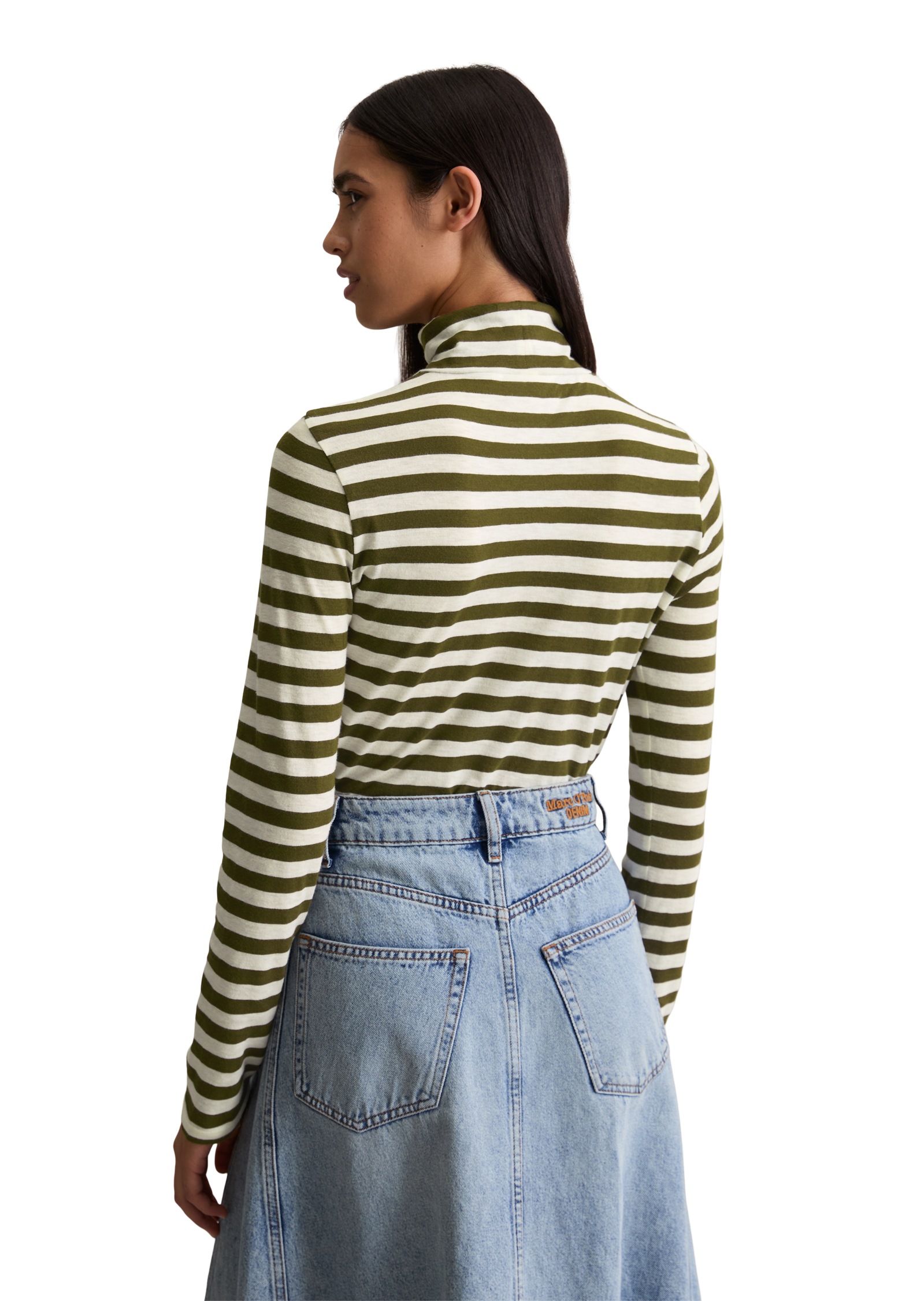 Marc O'Polo DENIM Rollkragenshirt, Langarmshirt mit Turtleneck, Slim Fit, geringelt, Jersey