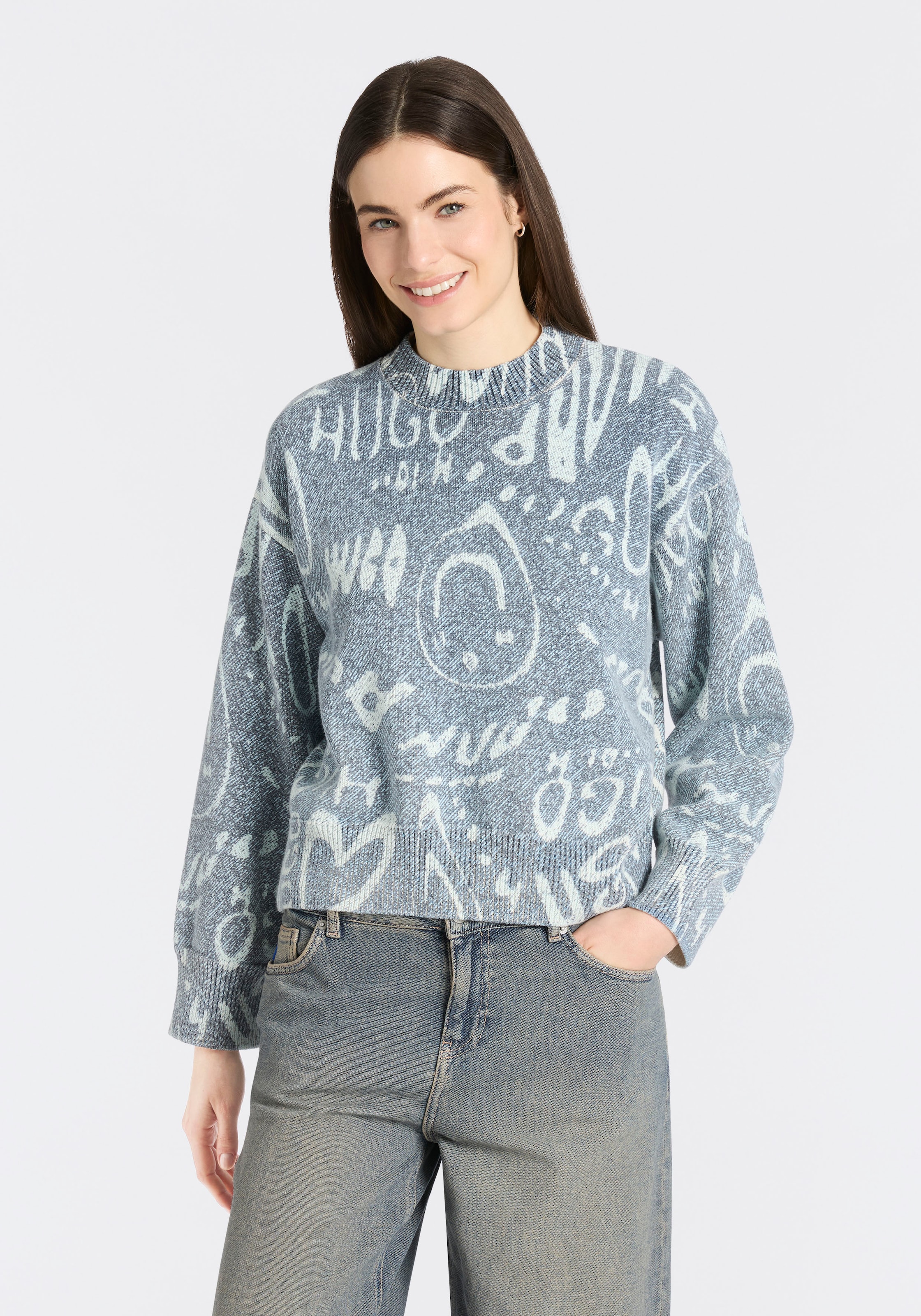 Image of HUGO Strickpullover "Slicary" mit Allover-Muster, oversize