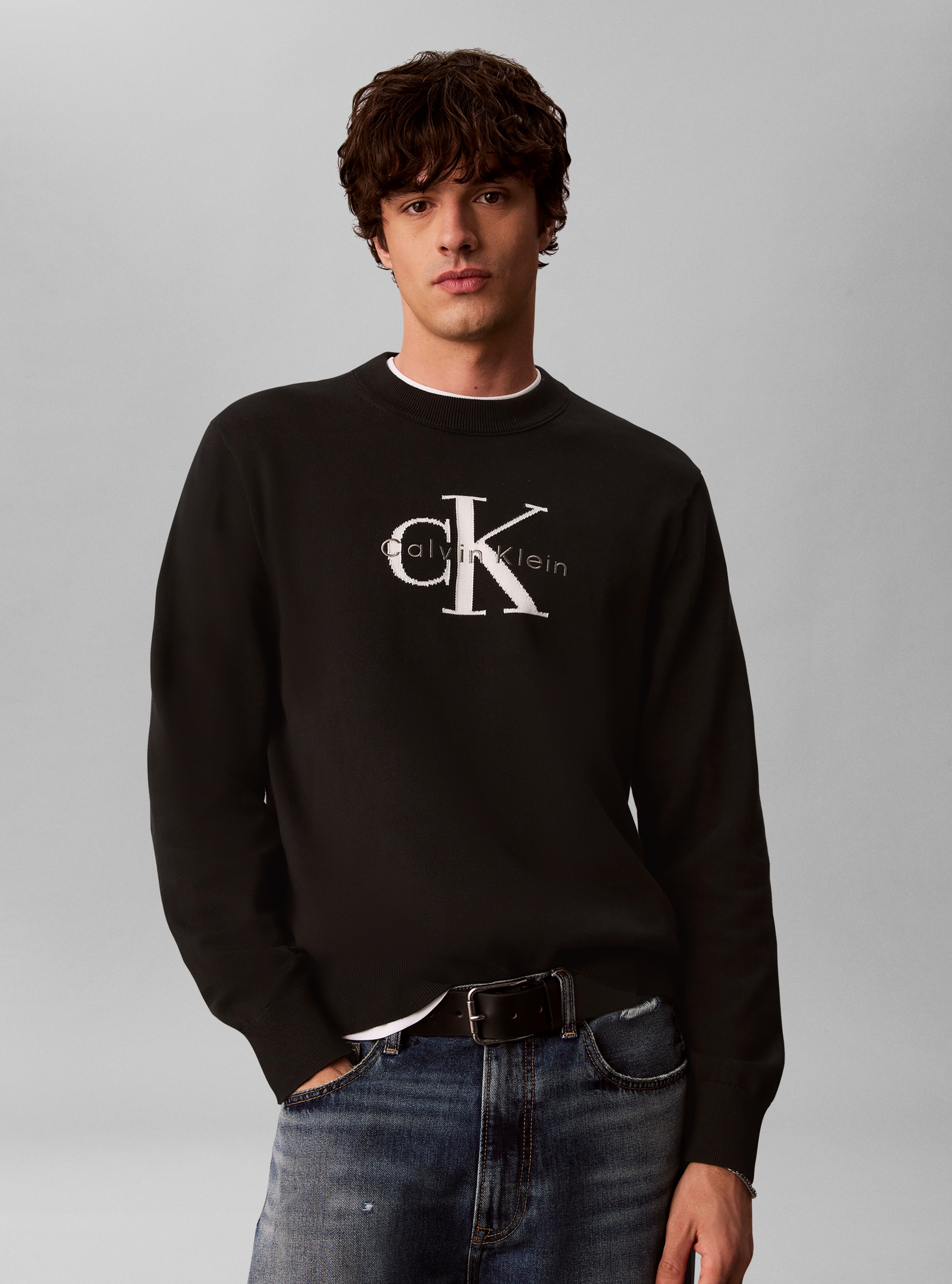 Image of Calvin Klein Rundhalspullover "COTTON MONOLOGO" Regular fit mit Rundhalsausschnitt