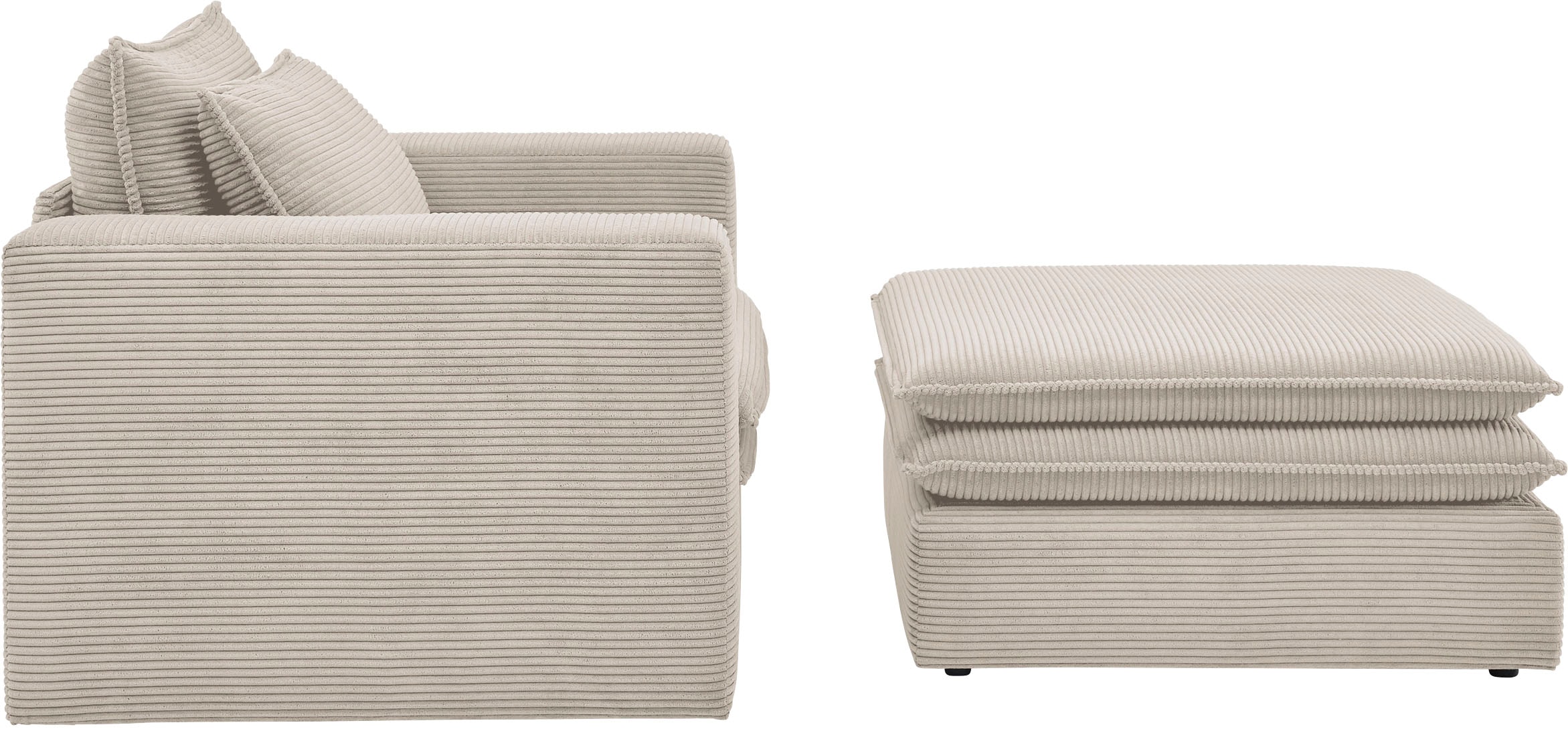 Places of Style Polstersessel »PIAGGE«, (2 tlg.), Hochwertiger Cord, Loveseat und Loveseat-Hocker im Set