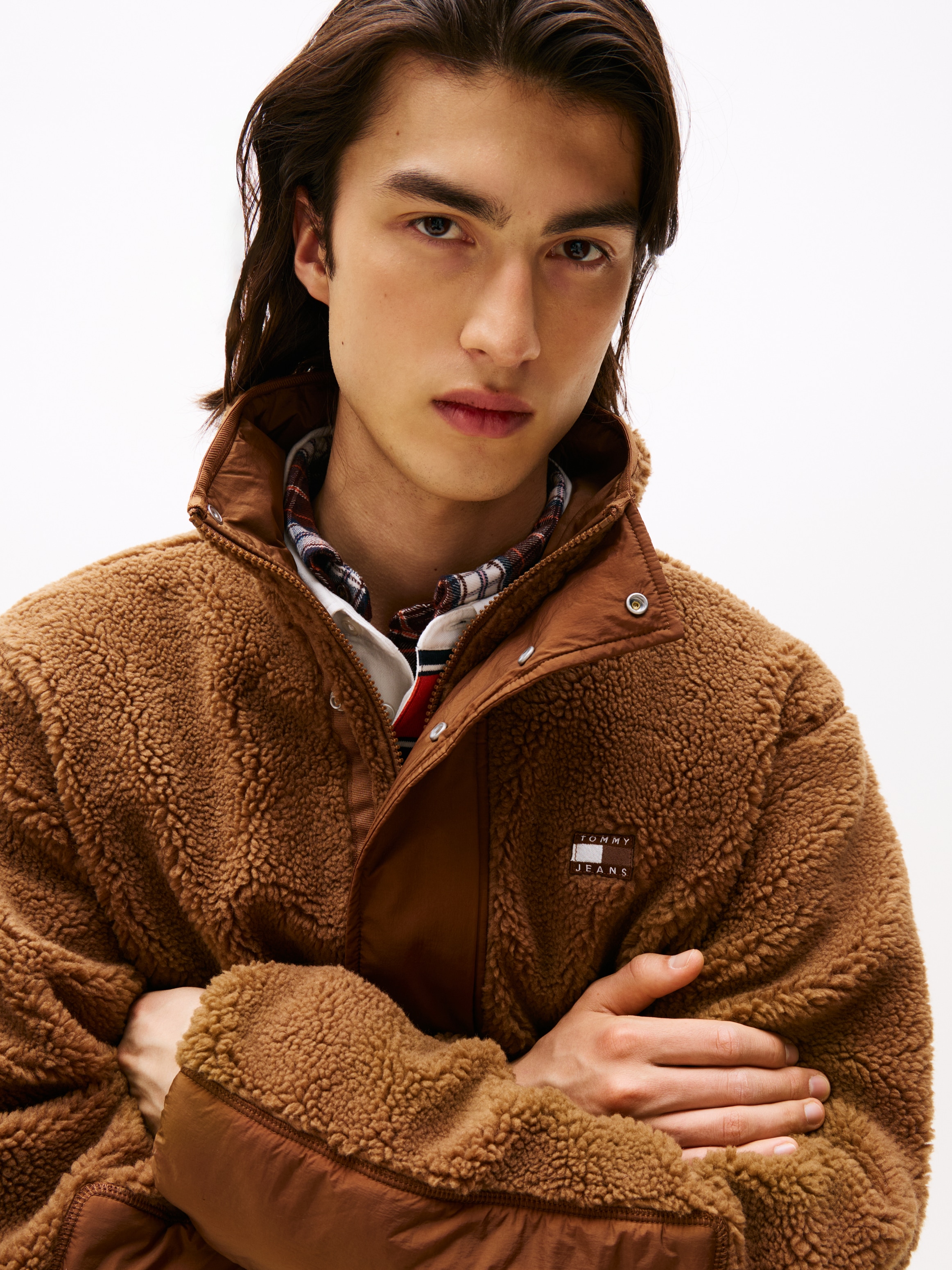 Tommy Jeans Steppjacke »TJM ESSENTL MIX TEDDY«, Übergangsjacke relaxed fit, mit Teddy Fleece, Stehkragen