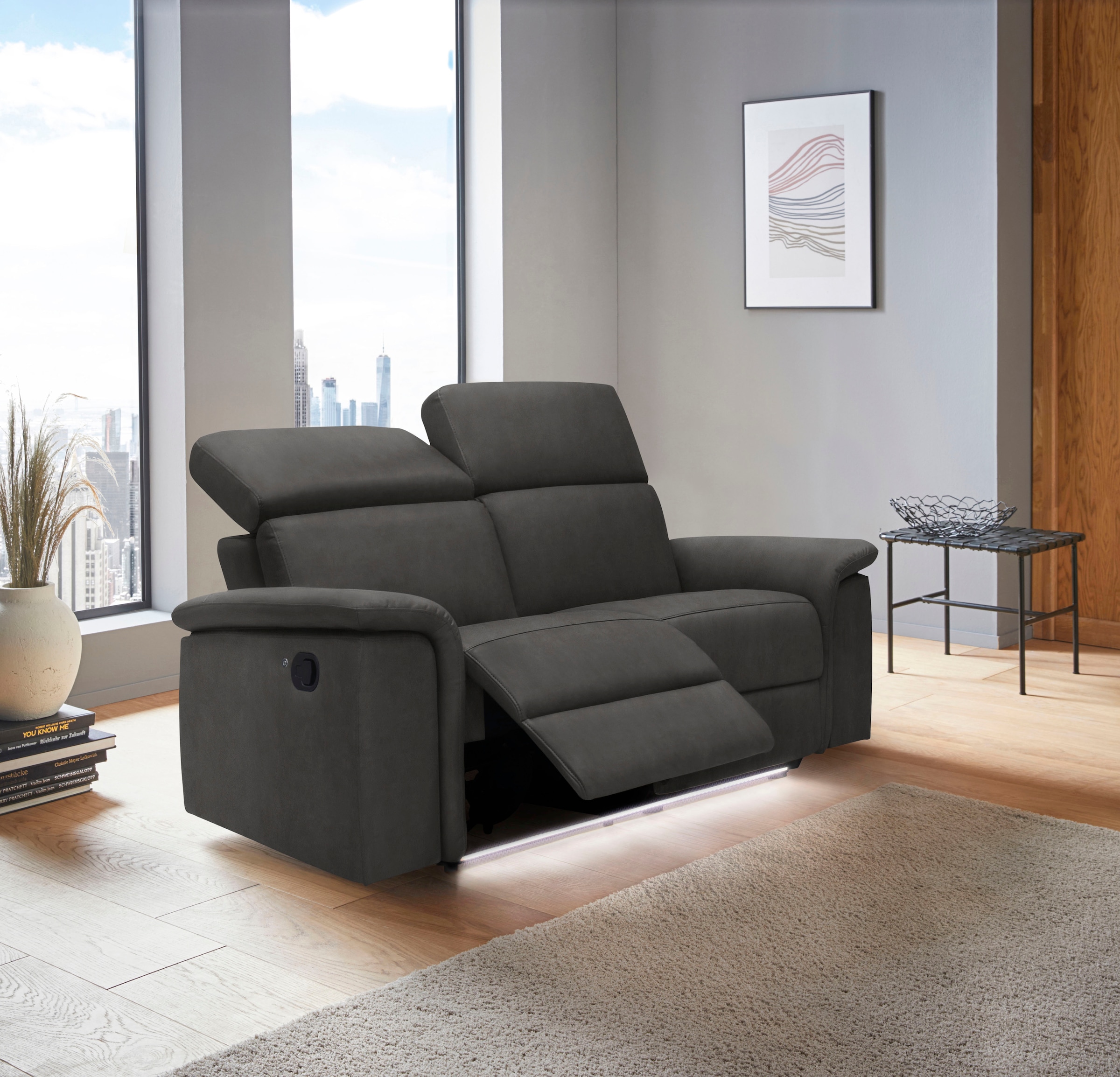 Home affaire 2-places »Pareli 172cm, manuelle u. elektr. Relaxfunktion« USB, Kopfteil-Verstellung, LED, in Echtleder, Kunstleder, Web