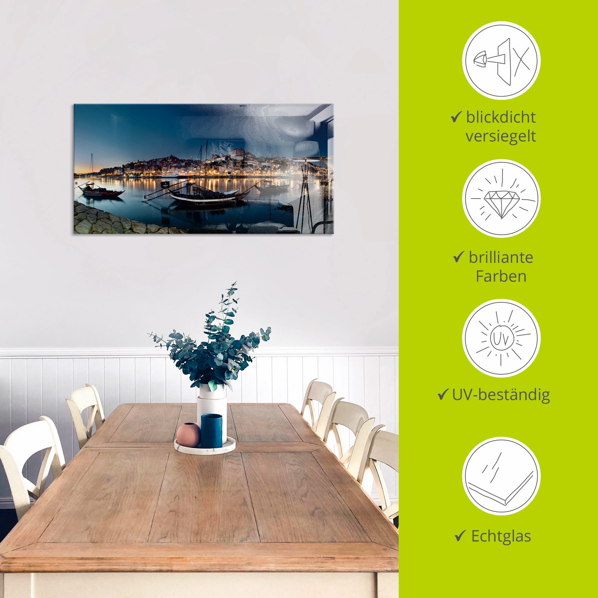 Artland Glasbild »Porto - Nachtpanorama« Europa 1 Stk. tlg. in verschiedenen Grössen