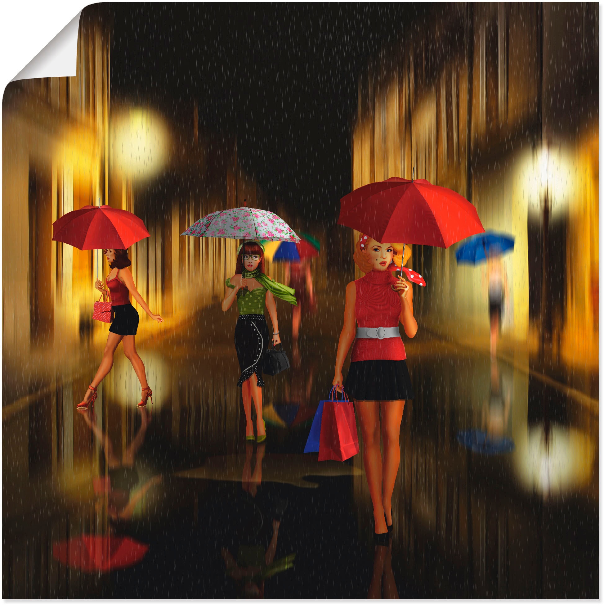 Image of Artland Poster "Frauen beim Einkaufen im Regen" Frau 1 Stk. tlg. ohne Rahmen