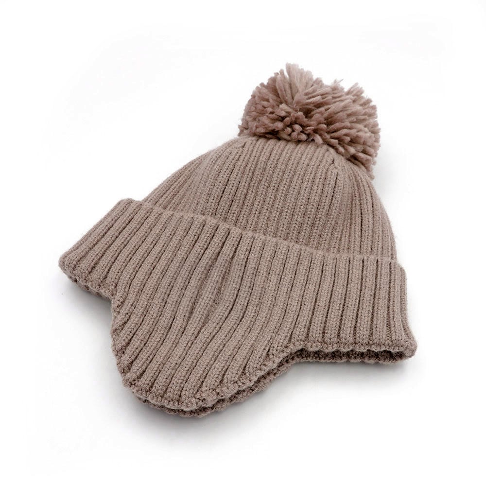 MAXIMO Strickmütze wärmend, breiter Umschlag, Ohrenklappen, Bommel