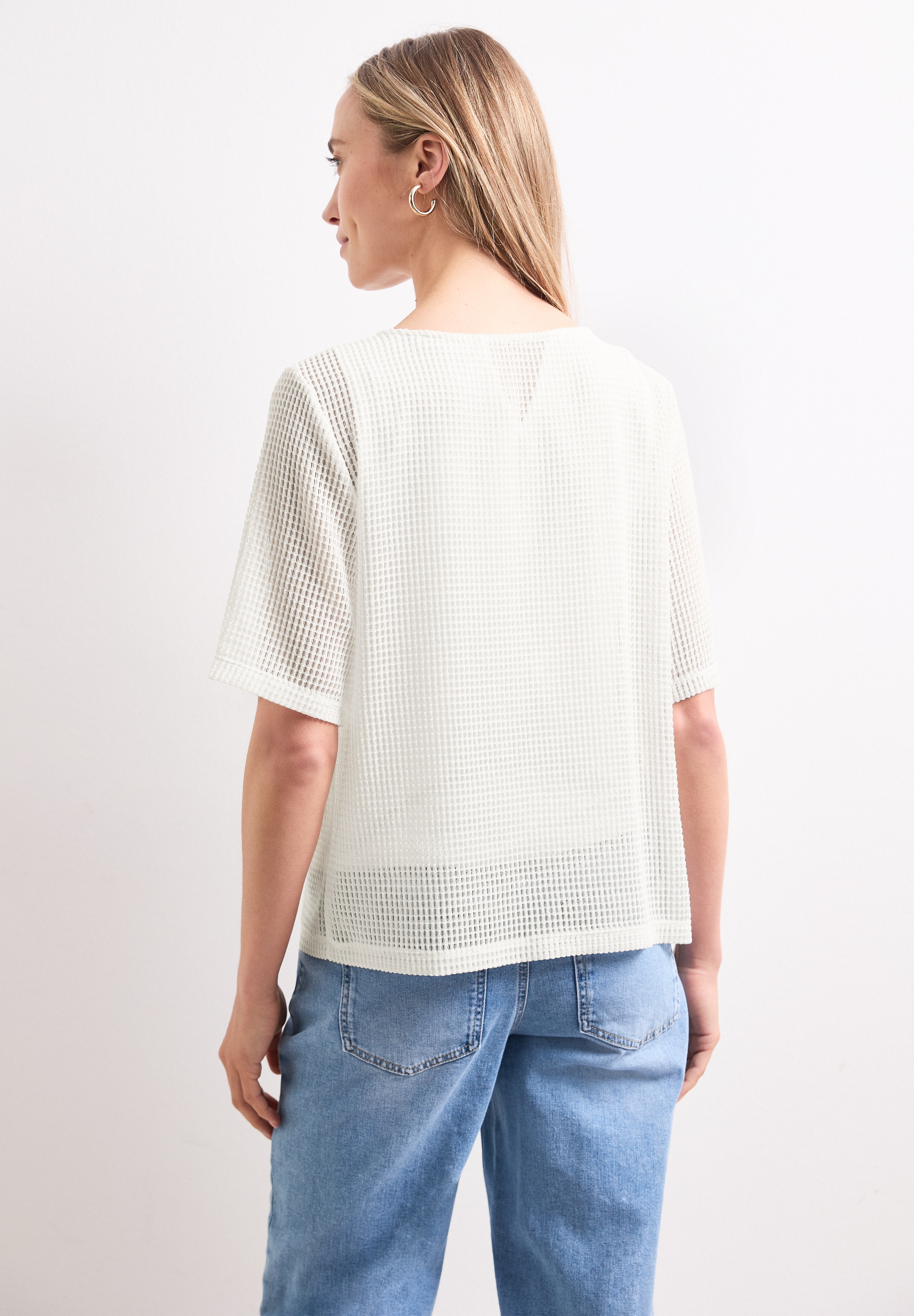 STREET ONE T-shirt 2 en 1 Sommershirt aus Mesh mit U-Boot-Ausschnitt