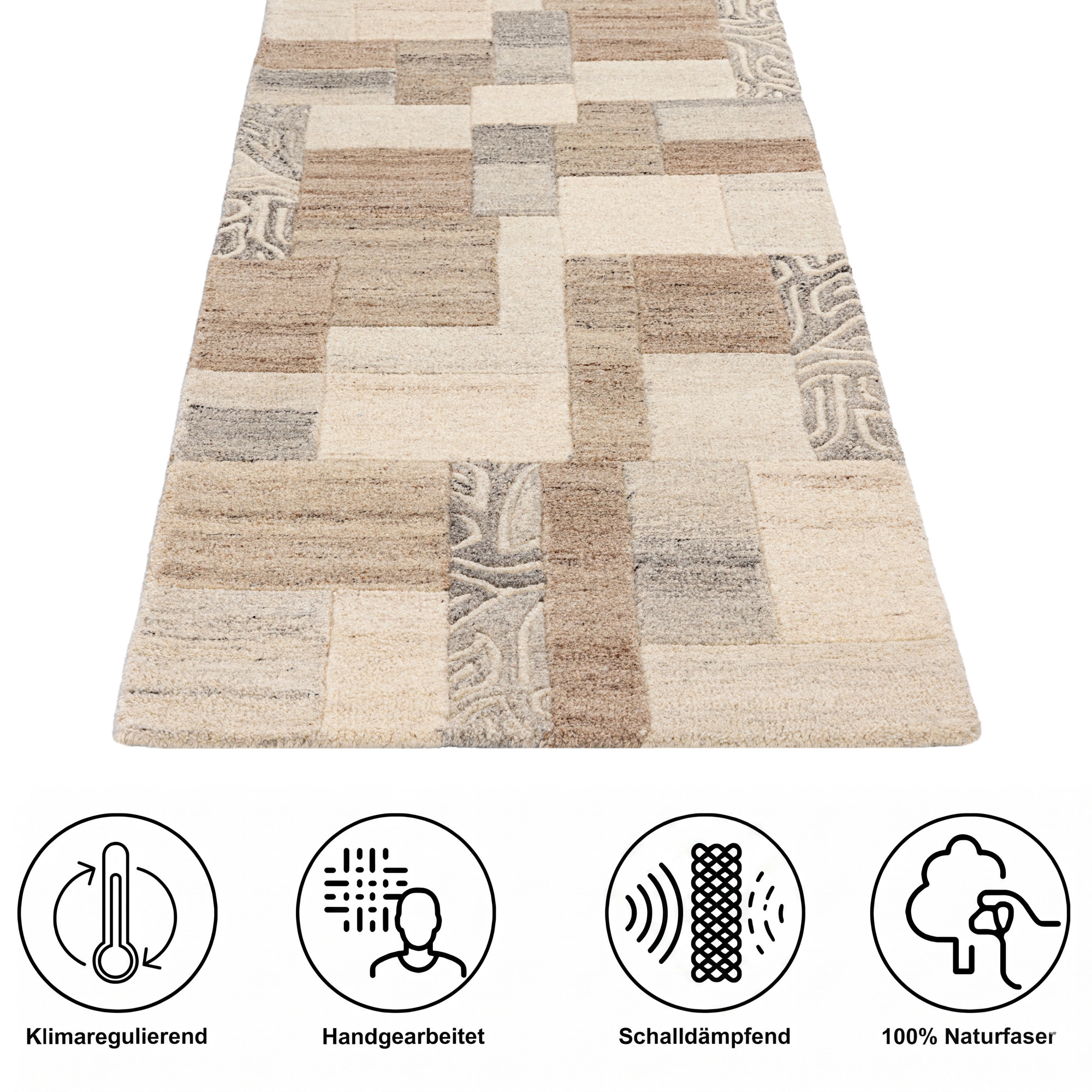THEKO Chemin de table »Lola, Wolle, handgearbeitet, Patchwork Design« Rectangulaire 12 mm Höhe tapis coureur, tufté main, couloir, passage
