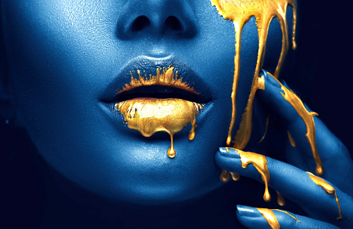 Image of Papermoon Fototapete "GOLDENE LIPPEN-SCHMUCK ART DESIGN ABSTRAKT MUSTER KUNST"