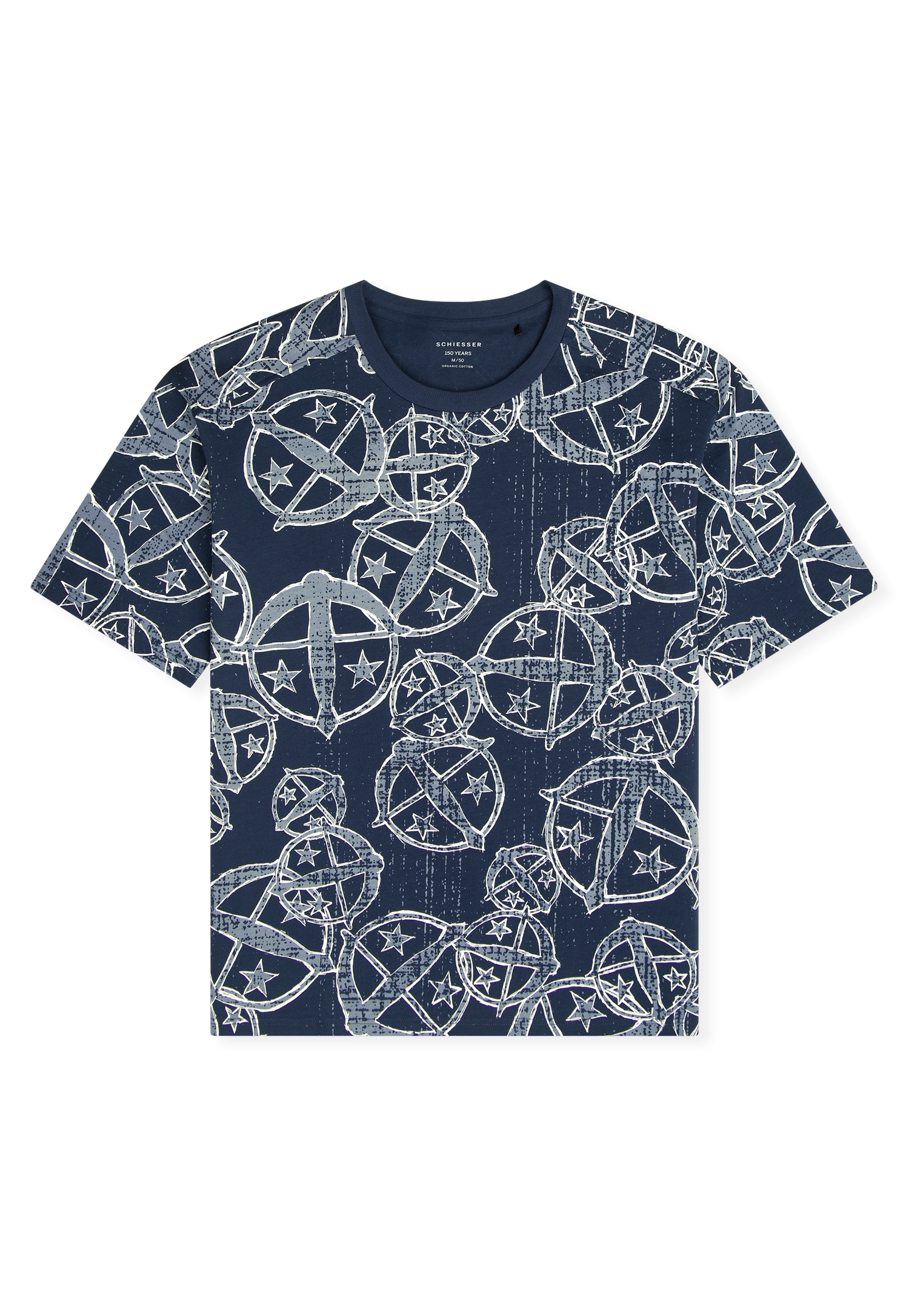 Schiesser T-Shirt »SCHIESSER 150 YEARS«, Allover-Druck, Baumwolle, Loose Fit