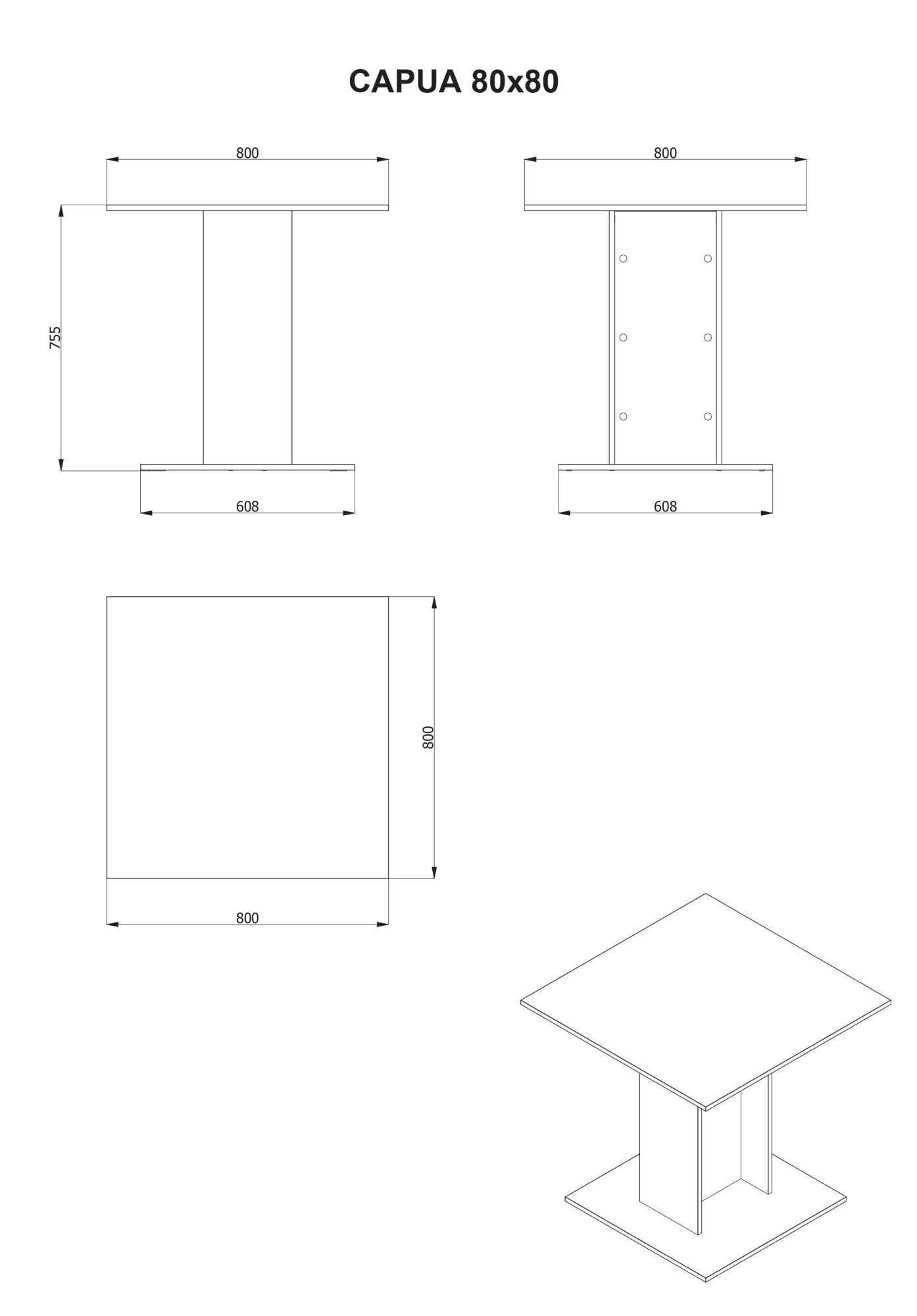 Home affaire Esstisch »Capua, Esstisch, Küchentisch, Bistrotisch, Speisetisch« Leicht zu bewegen,  ideal für kleine Räume, Masse: 80 x 80 cm