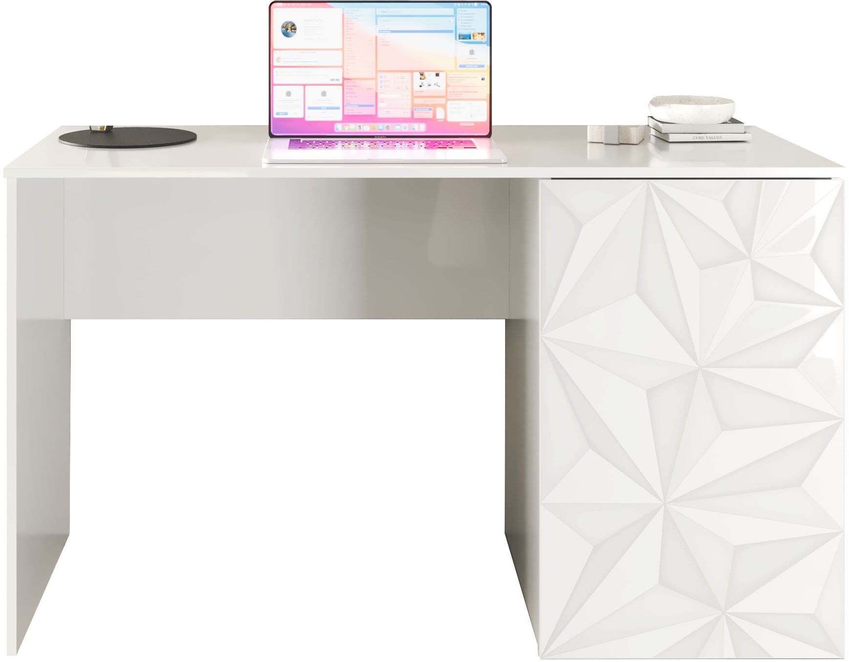 Image of Home affaire Schreibtisch "Prisma, Breite 120 cm, Tiefe 50 cm, mit Stauraum (1 Tür - 2 Fächer)," Computertisch, Arbeitstisch, Schminktisch, Tür mit Siebdruck