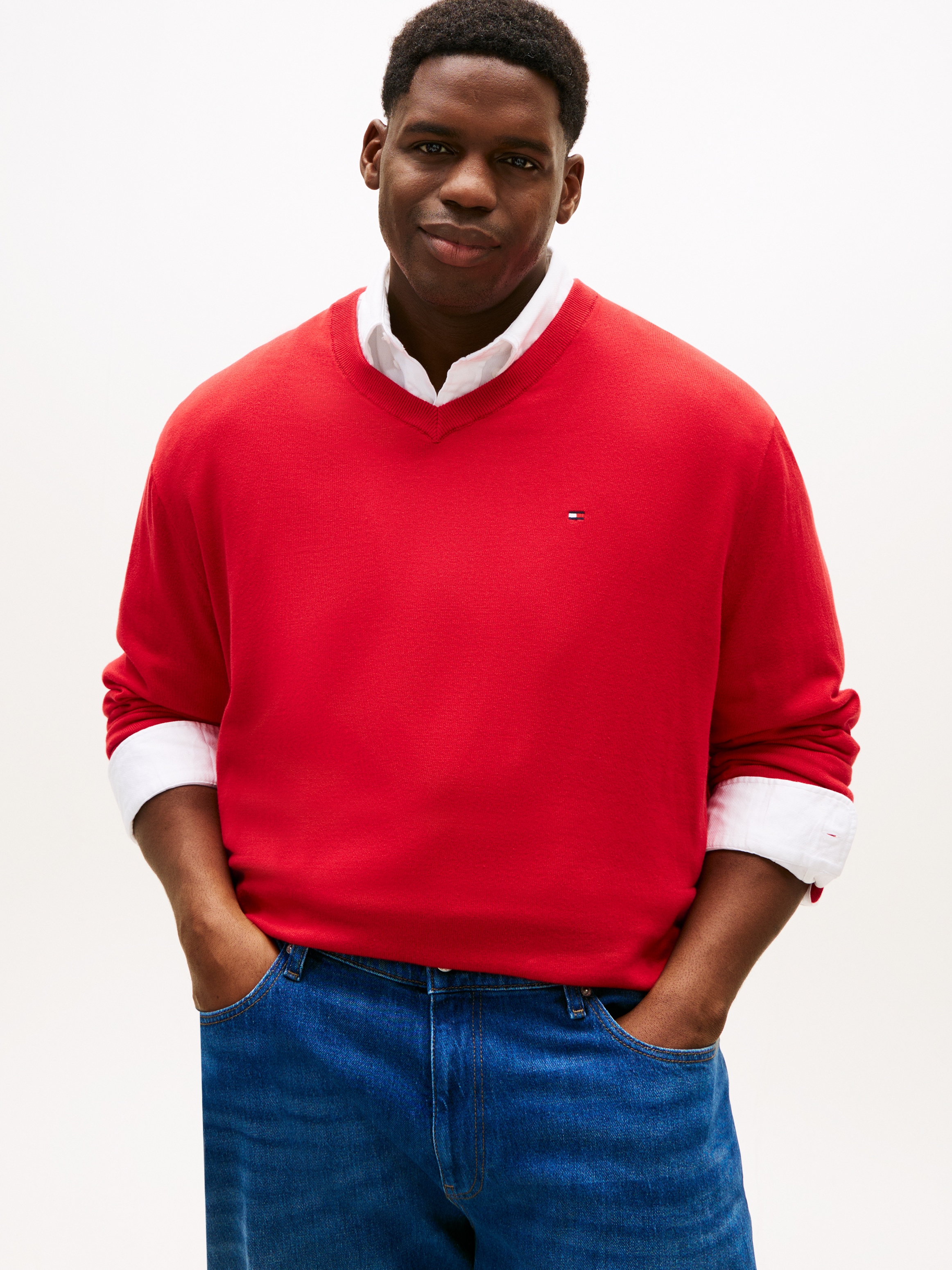 Tommy Hilfiger Big & Tall Pull col V »BT-ESSENTIAL COTTON« Rippbündchen am Ärmel, Saum und Ausschnitt,  Grosse Grössen, normale Passform