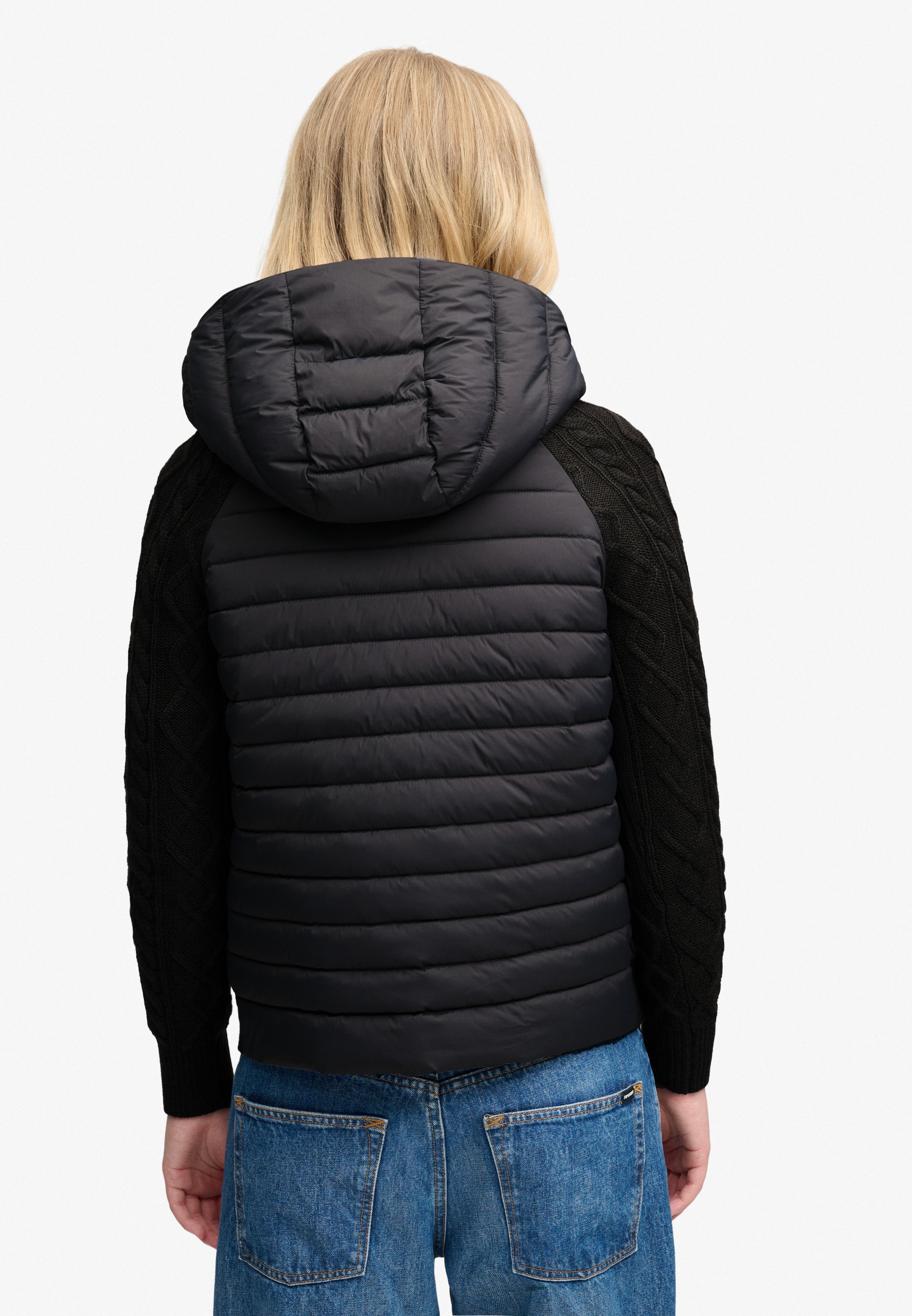 Superdry Hybridjacke »HOODED CABLE KNIT HYBRID« Kunstfaser, slim fit