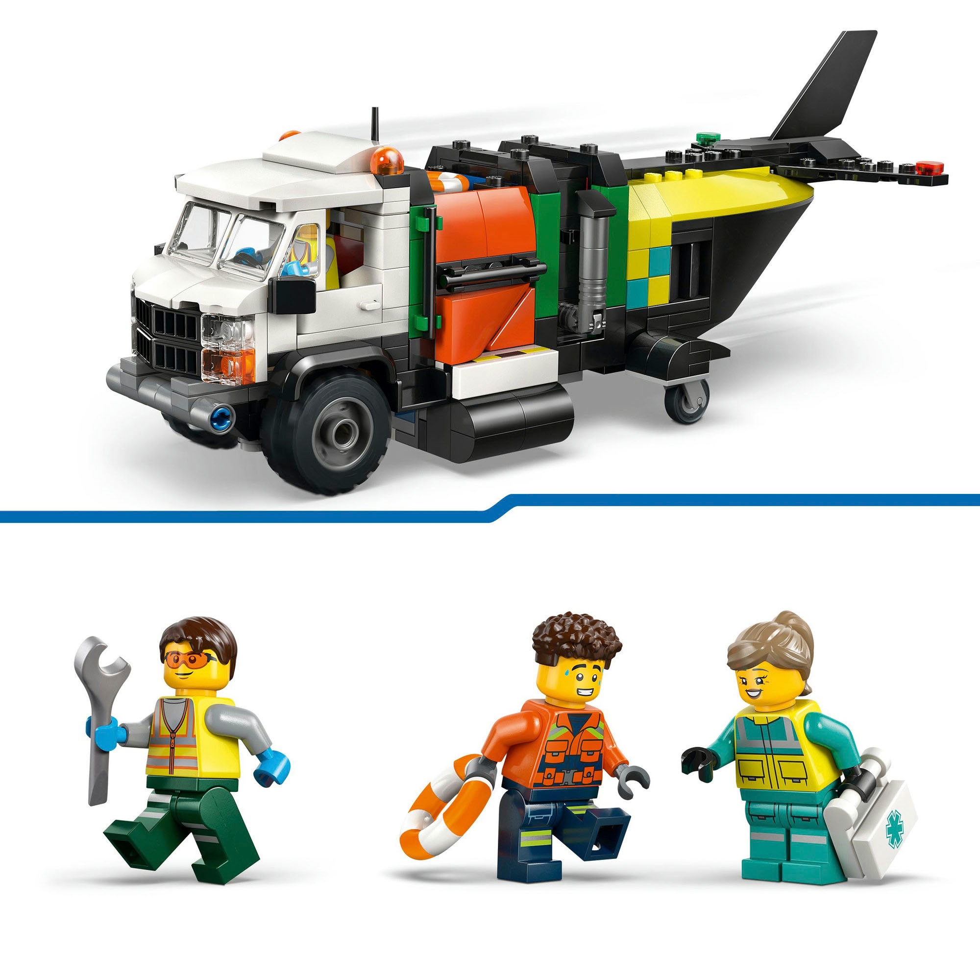 LEGO® Konstruktionsspielsteine »Kombinationsset m Flugzeug, Wartungsfahrzeug u Luftkissenboot (60505)« LEGO City; Made in Europe