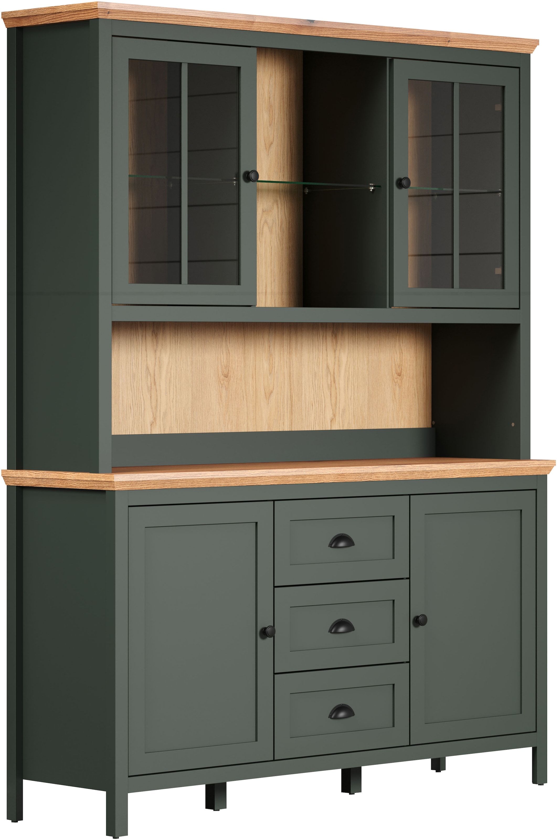 Home affaire Buffet »Vienna«, (Set, 2 St.), Küchenbuffet im Landhausstil, inkl. Beleuchtung - (B/T/H) 146/39/112cm