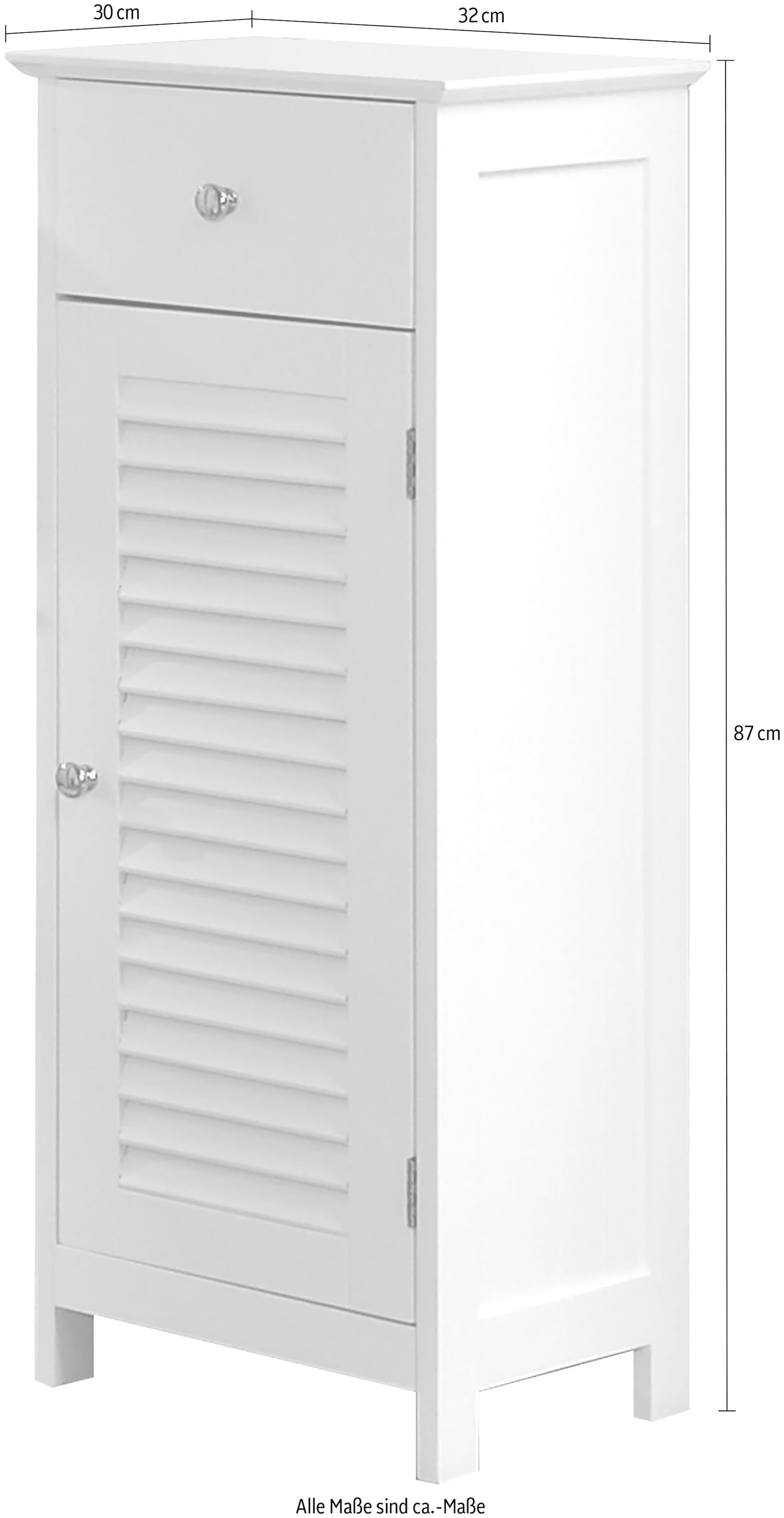 Saphir Armoire basse »Quickset 928 Badschrank mit 1 Tür, 1 Schublade, 1 Einlegeboden, Weiss« meuble sous lavabo 32 cm de large, poignées boutons, style campagne