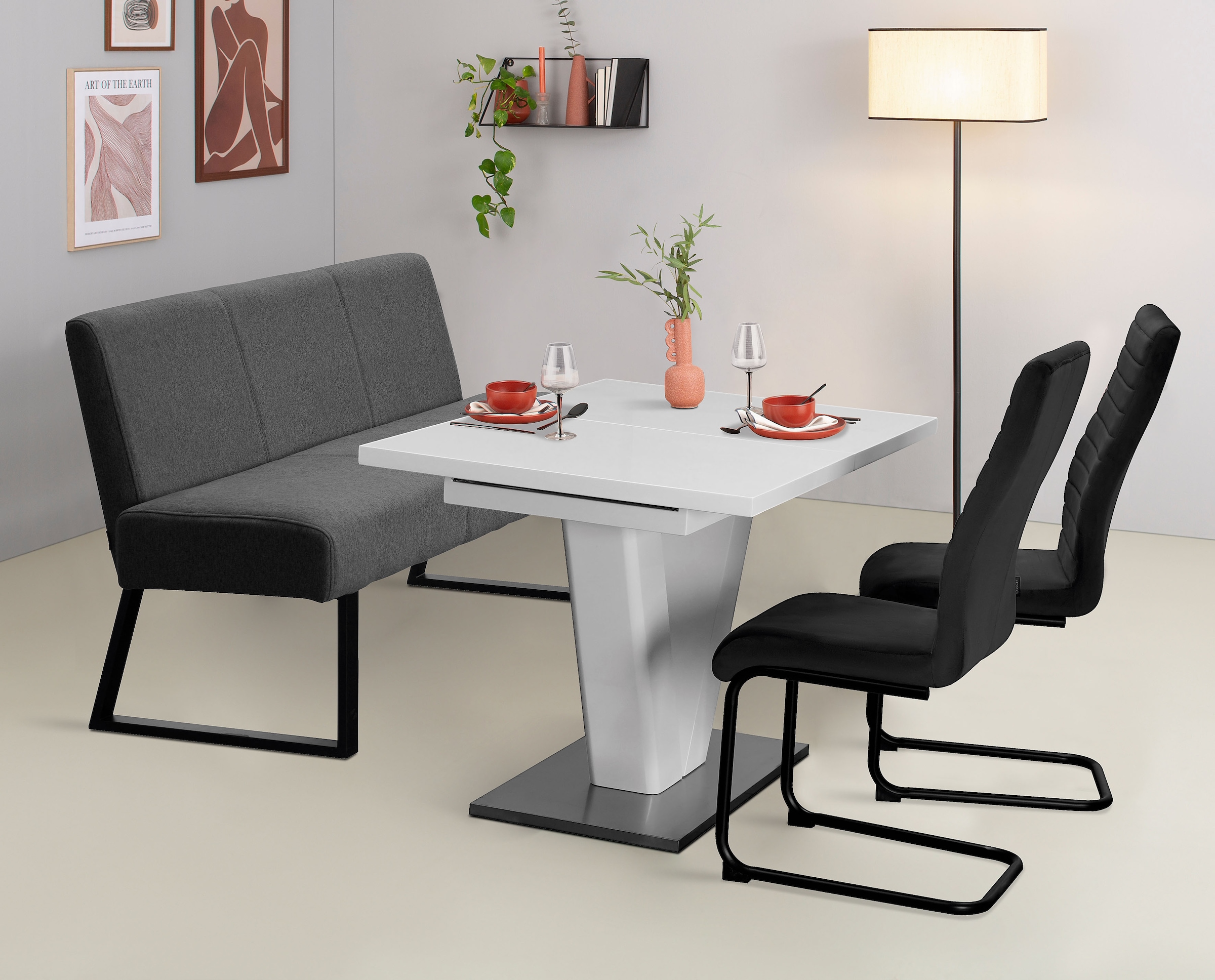GOODproduct Polsterbank »Gladio,« Esszimmerbank, Sitzbank, Bank,  mit Taschenfederkern, schwarzes Metallgestell, Breite 148 cm