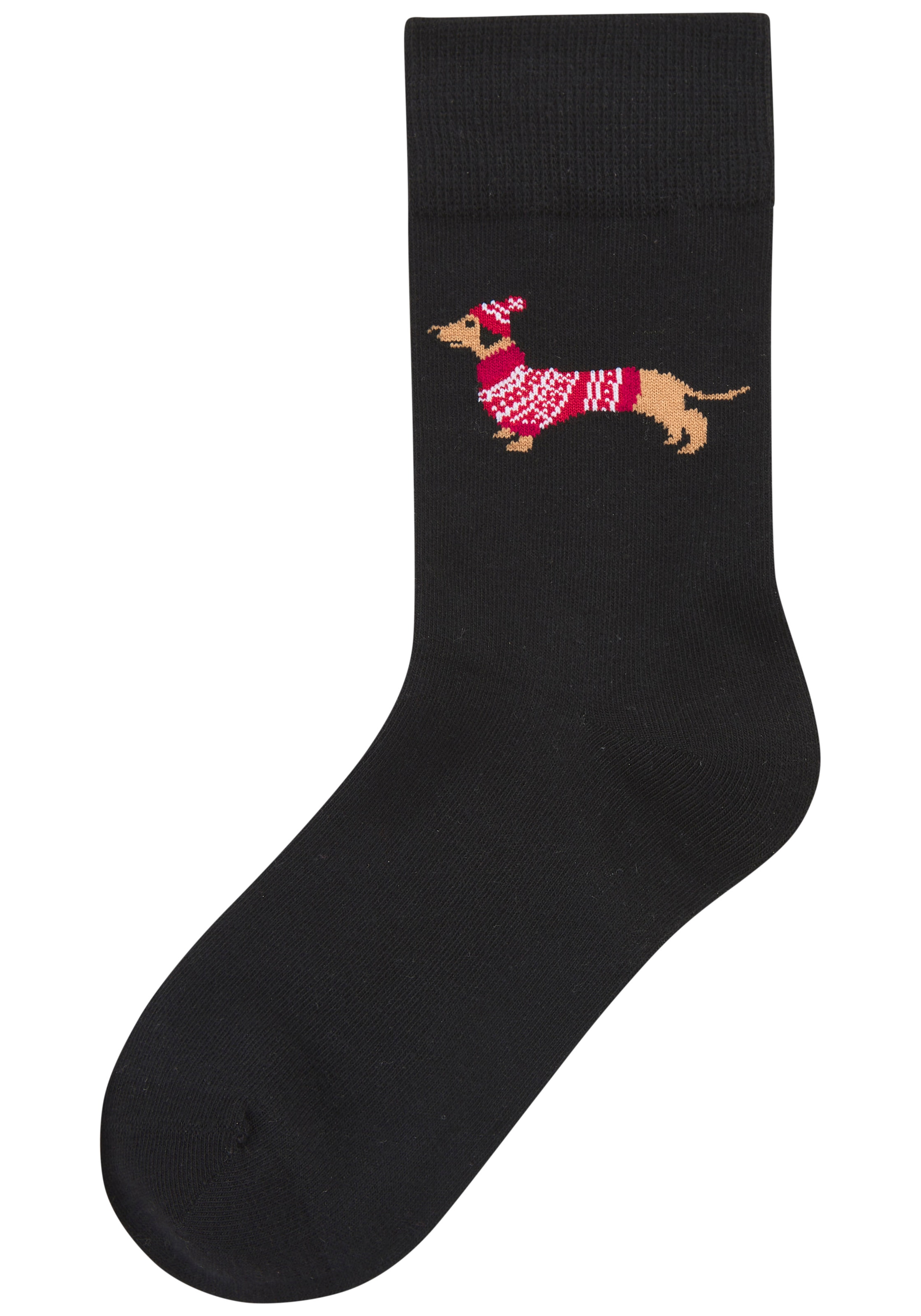 LASCANA Chaussettes Packung, 3 Couple tlg. mit weihnachtlichem Dackelmotiv