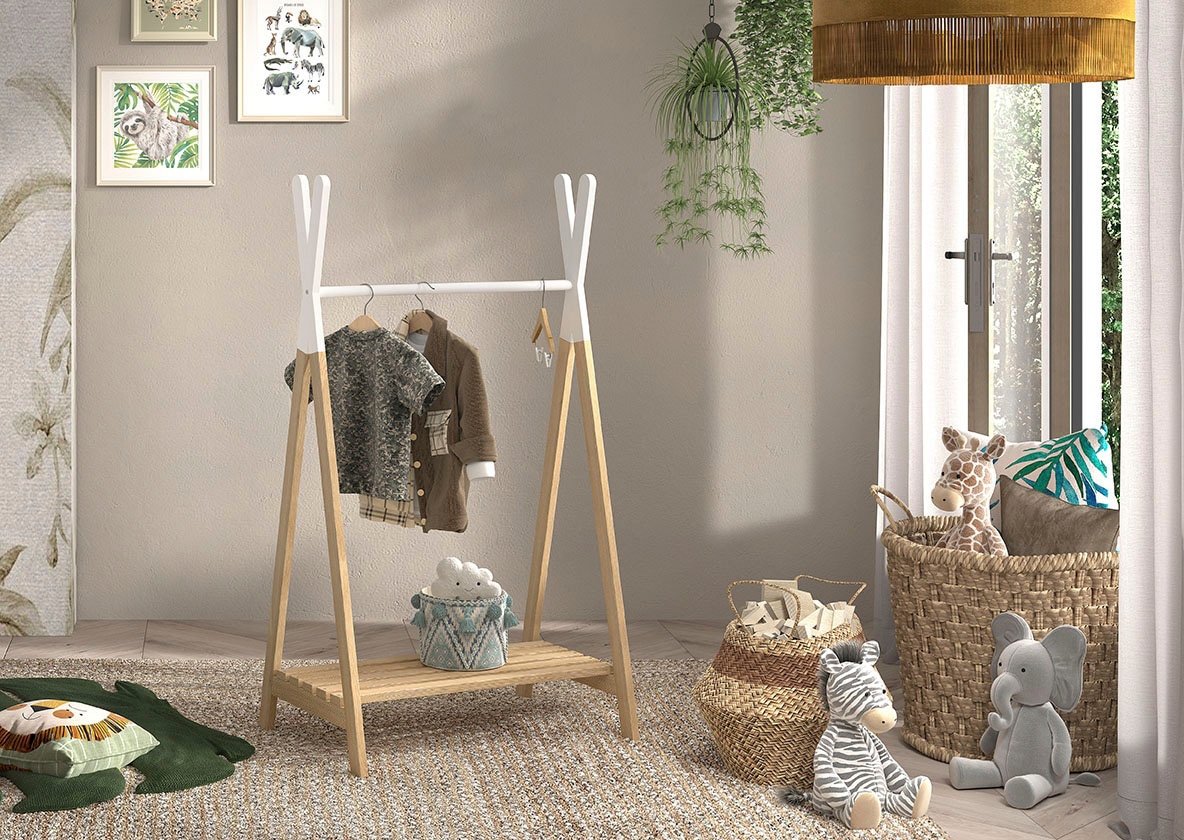 Image of Vipack Kleiderständer "Kiddy, die ideale Hängemöglichkeit für das Kinderzimmer" mit Hängemöglichkeit und Schuhablage, Kiefermassiv natur/weiss