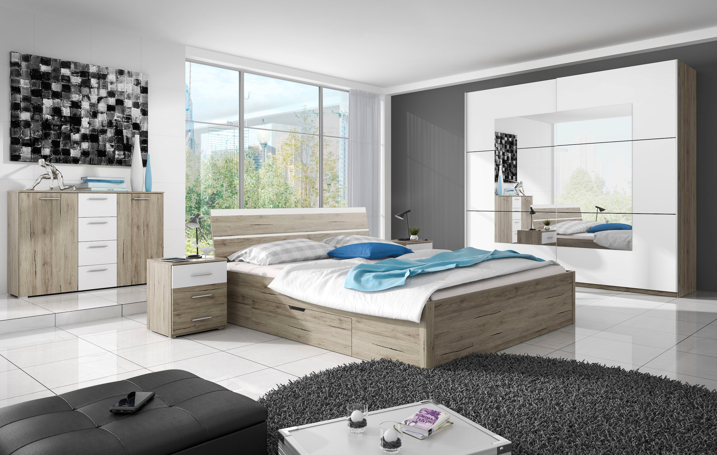Home affaire Nachtkommode »Beta Breite 46 cm, moderner Nachtschrank«, Nachttisch, Nachtkonsole mit 3 Schubladen