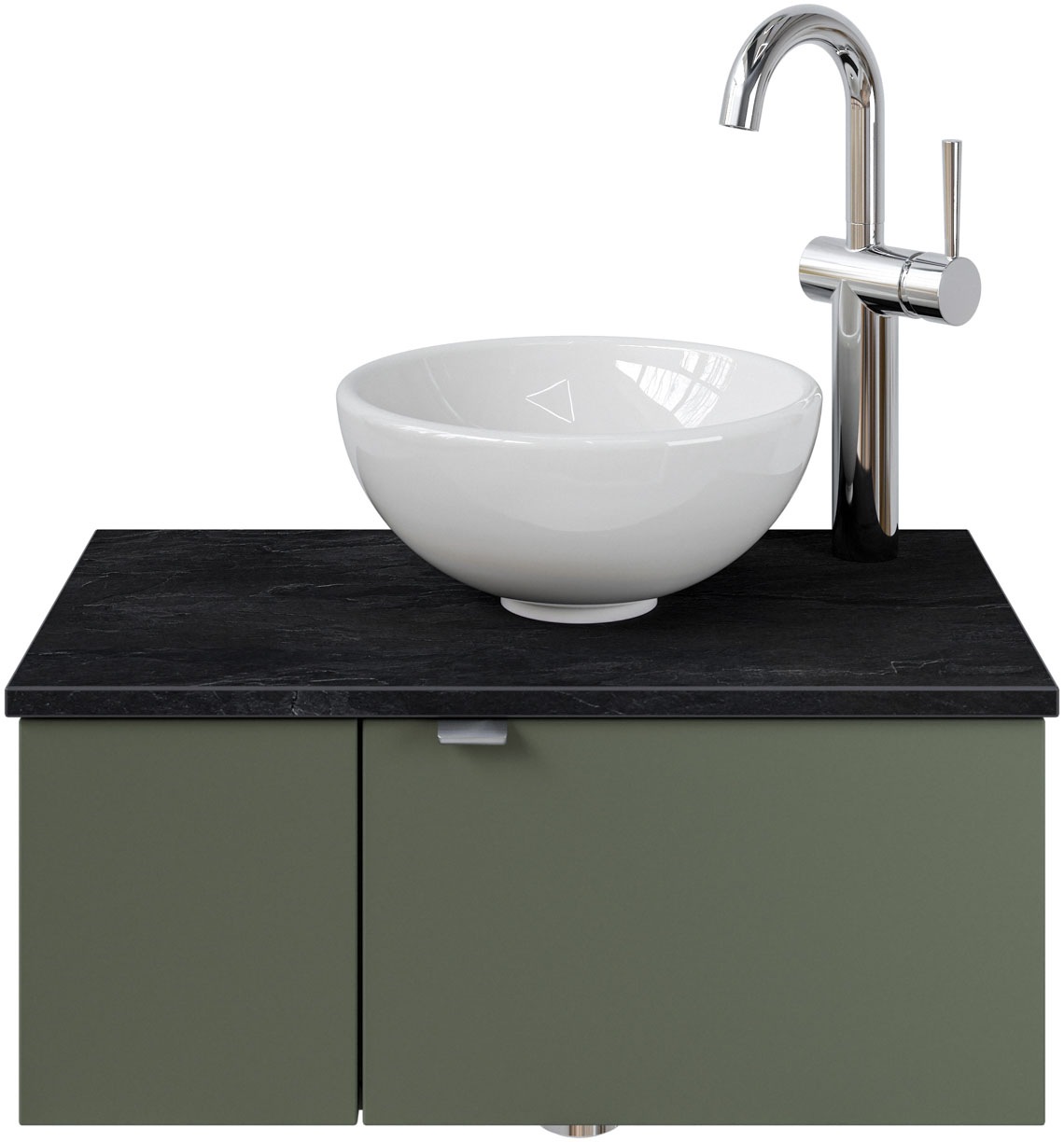 Saphir Waschtisch "Serie 6915 Waschschale mit Unterschrank für Gästebad, Gäste WC" Keramik-Aufsatzbecken, Waschtischplatte, Waschtischunterschrank, 3 Stk. tlg. 61 cm mit Keramik-Aufsatzbecken, 2 Türen und 1 Fach