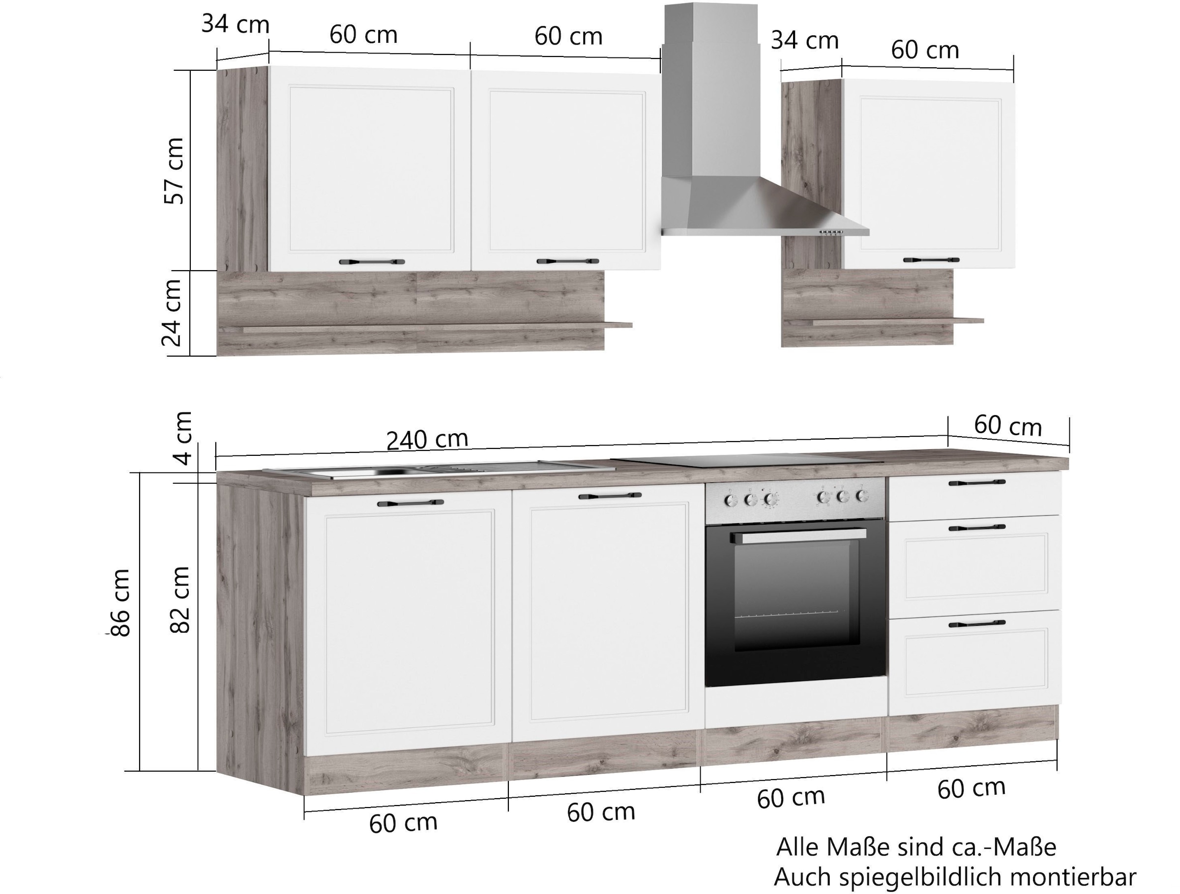 KOCHSTATION Kitchenette »KS-Lana« largeur 240 cm, avec ou sans appareils électriques au choix