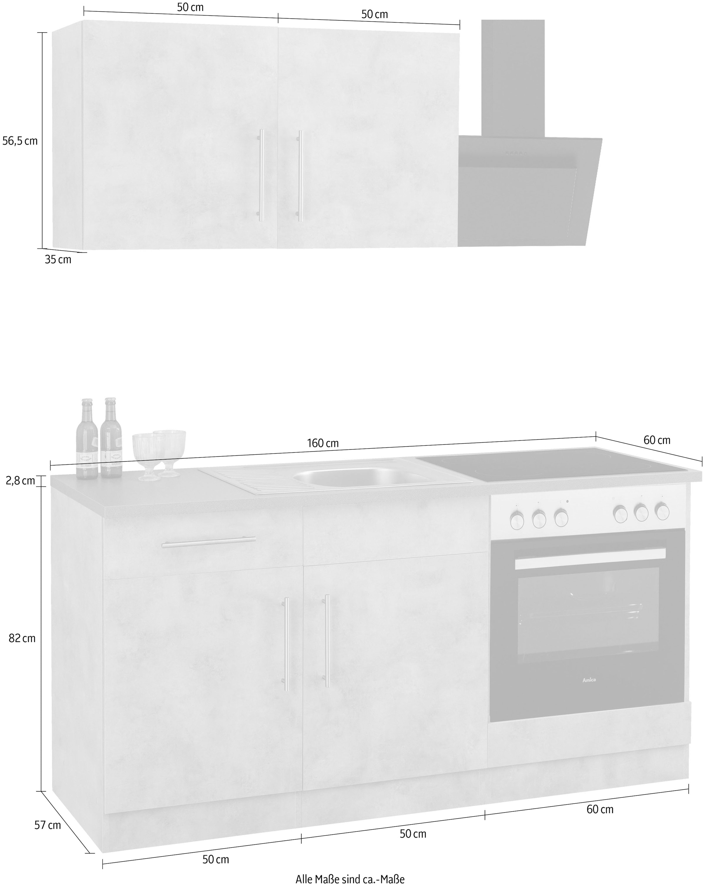 wiho Küchen Küche »Cali«, wahlweise mit E-Geräten, Breite 160 cm