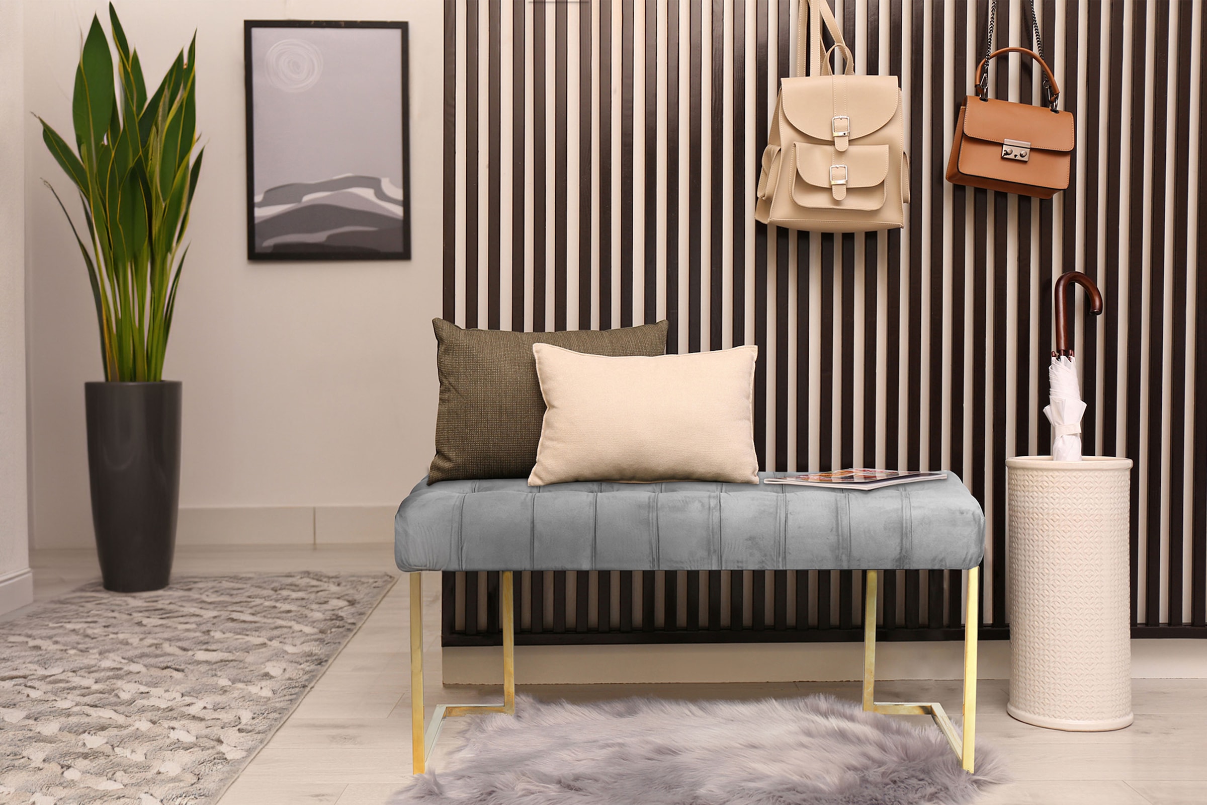 Kayoom Banc »Rare 225, Edler Touch durch goldenes Gestell« 1 cuis tlg. velouté, matelassé, avec boutons décoratifs, coussin confortable et élégant